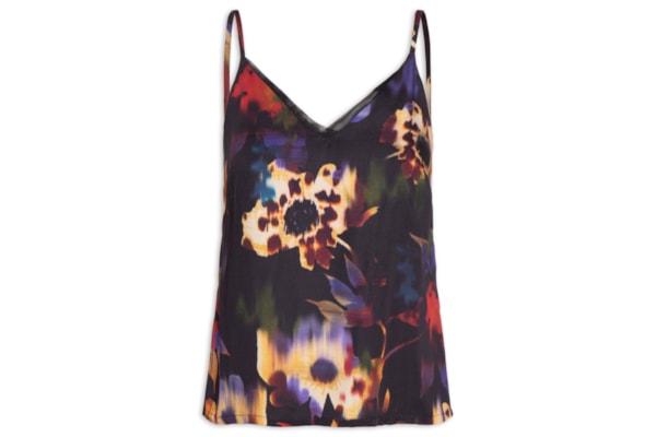 Blusa Feminina Alcinha Est Floral Glitch - Preto