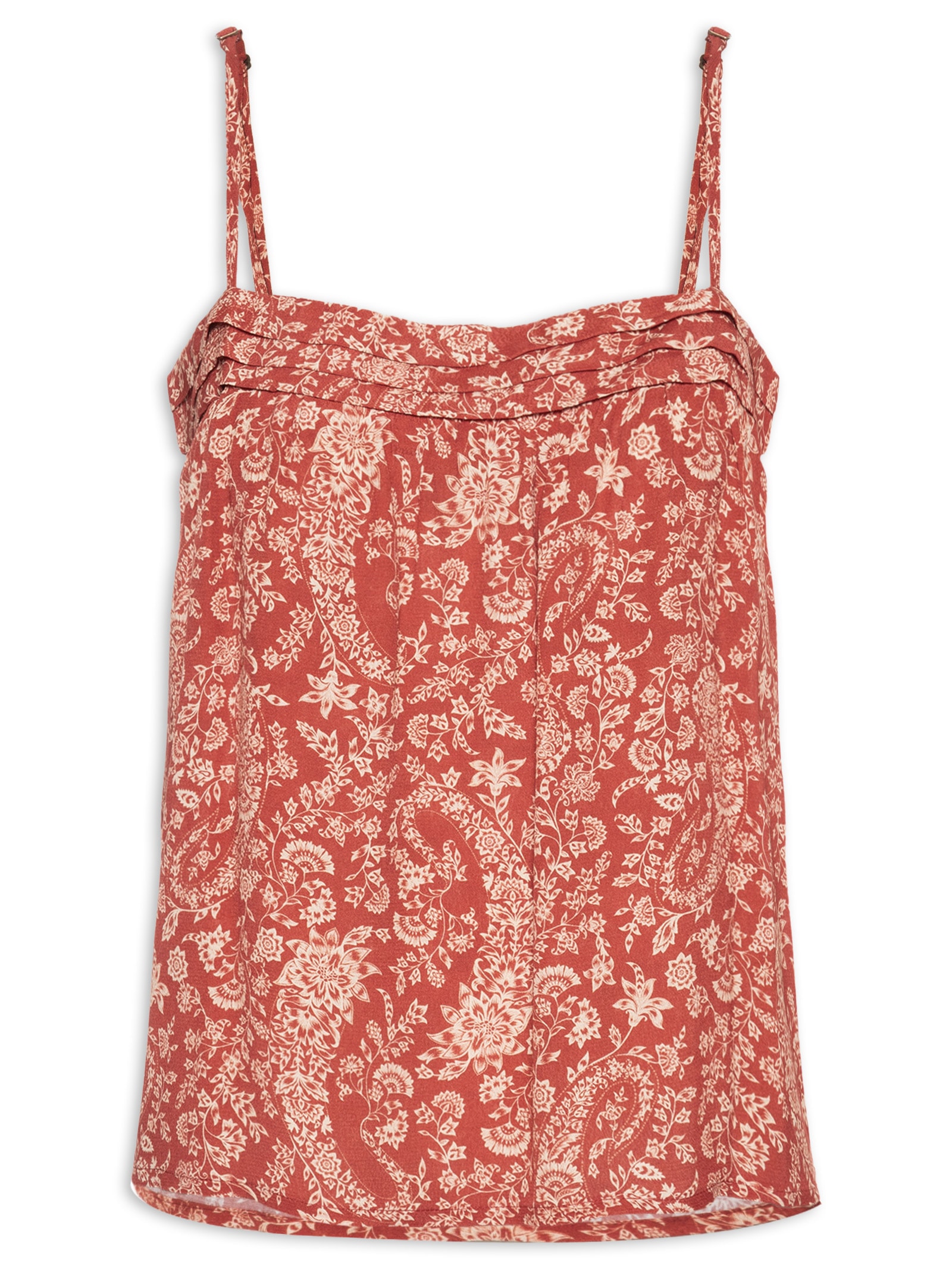 Blusa Feminina Alcinha Pregas Estampa Maze Vermelho Maria Filó