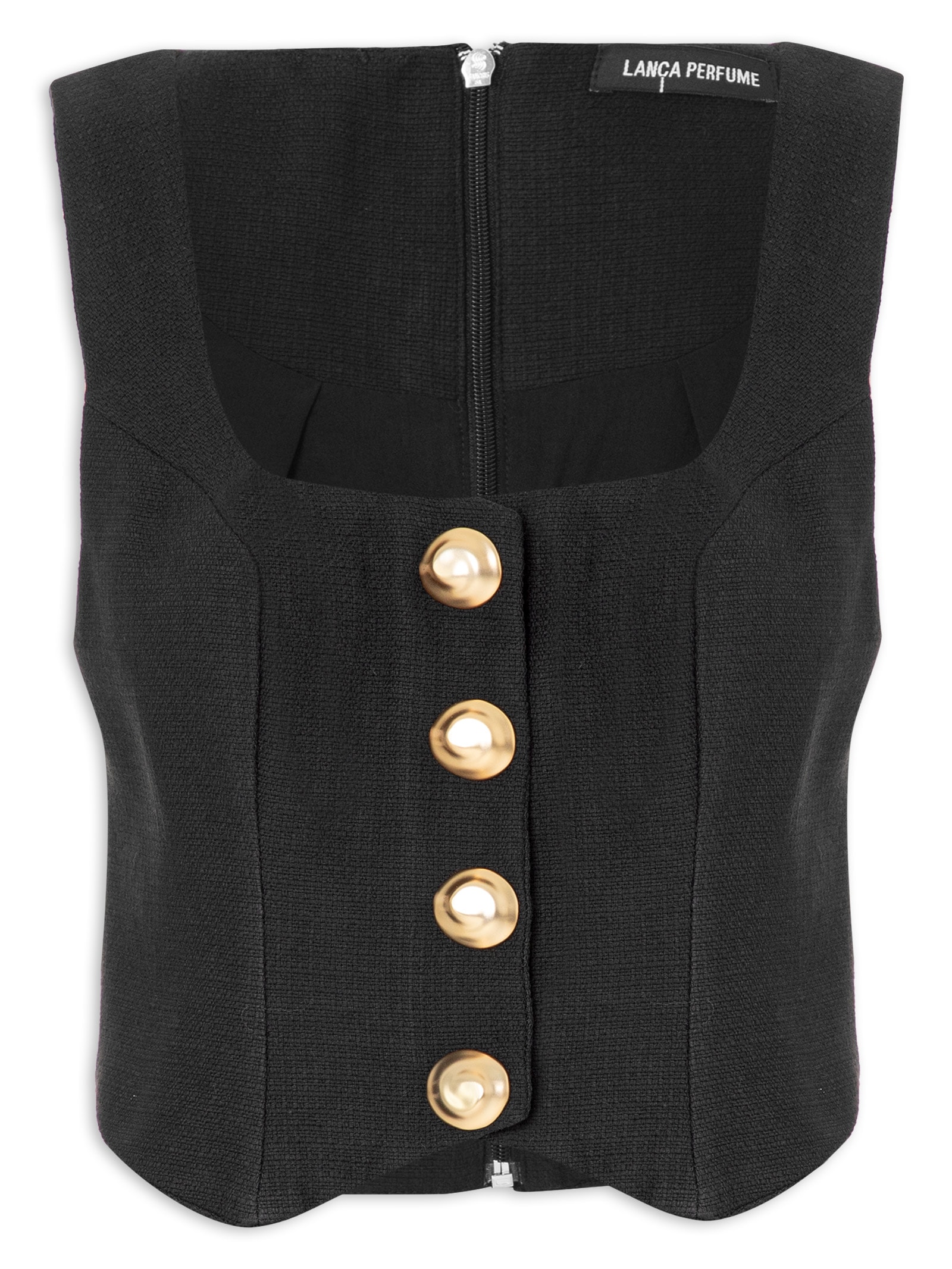 Blusa Feminina Alfaiataria Curta Preto Lança Perfume