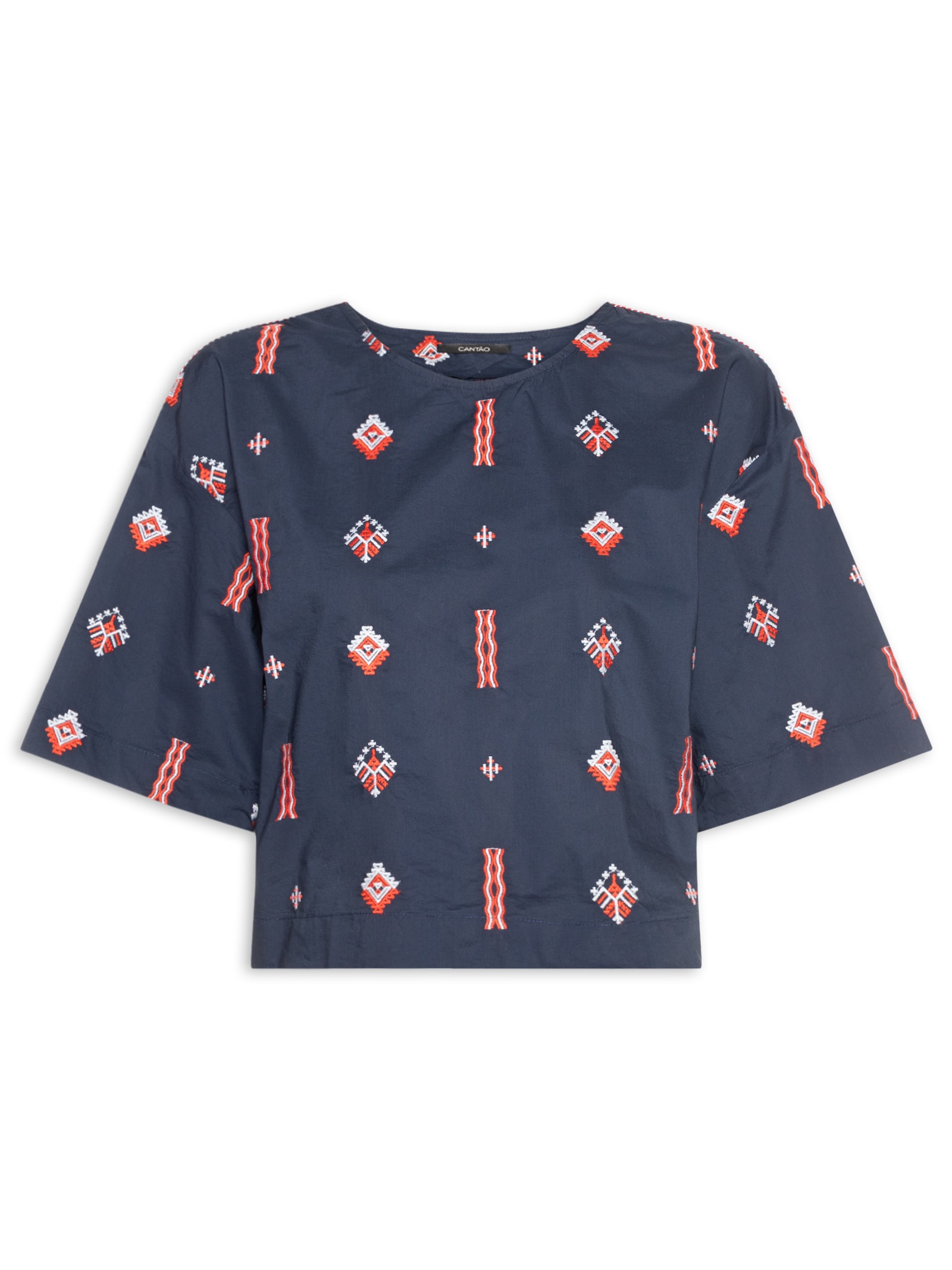 Blusa Feminina Alg Bordado Marine Azul Cantão
