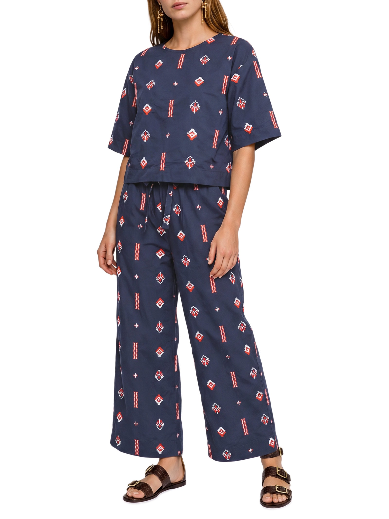 Blusa Feminina Alg Bordado Marine Azul Cantão