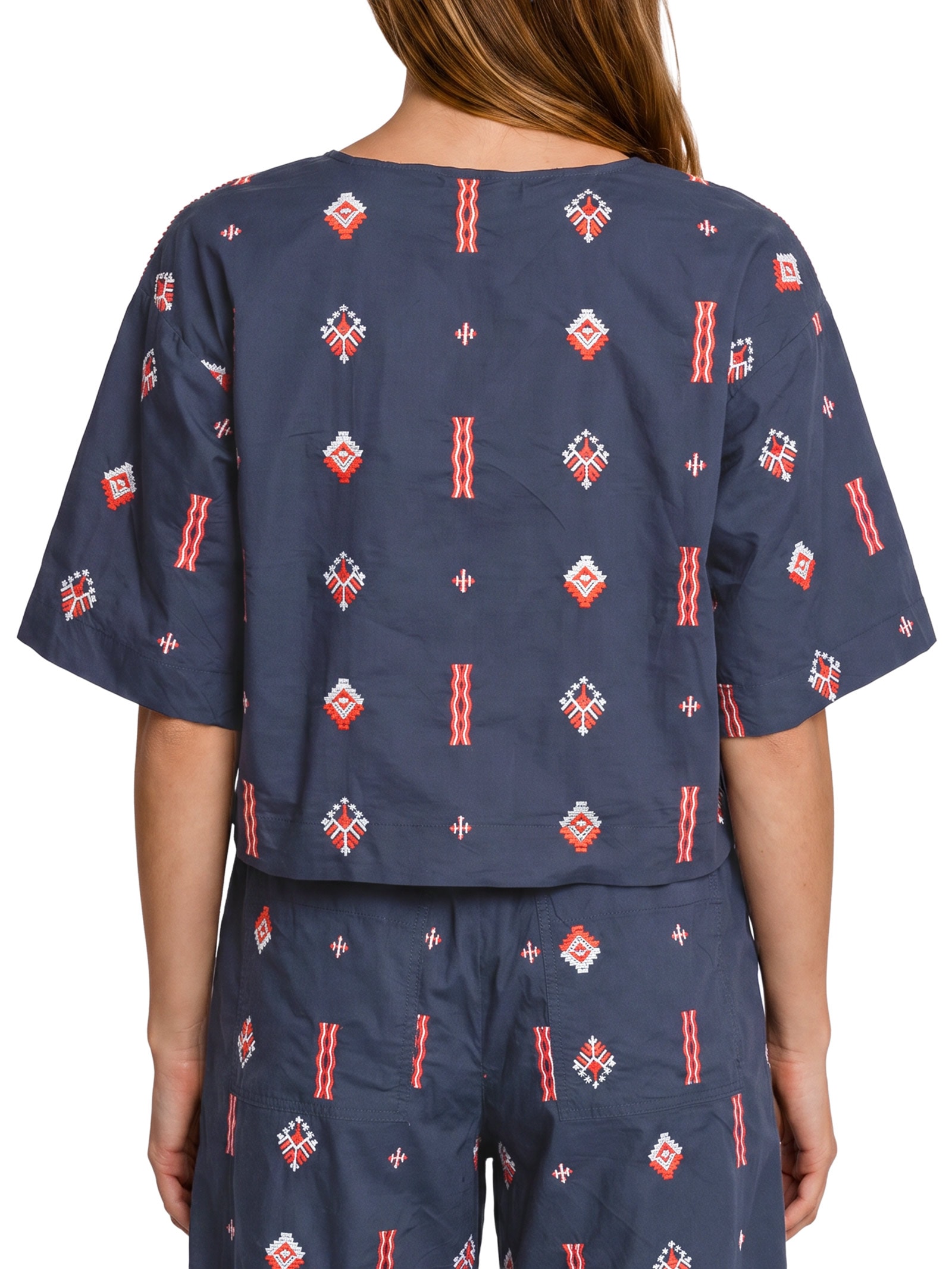 Blusa Feminina Alg Bordado Marine Azul Cantão