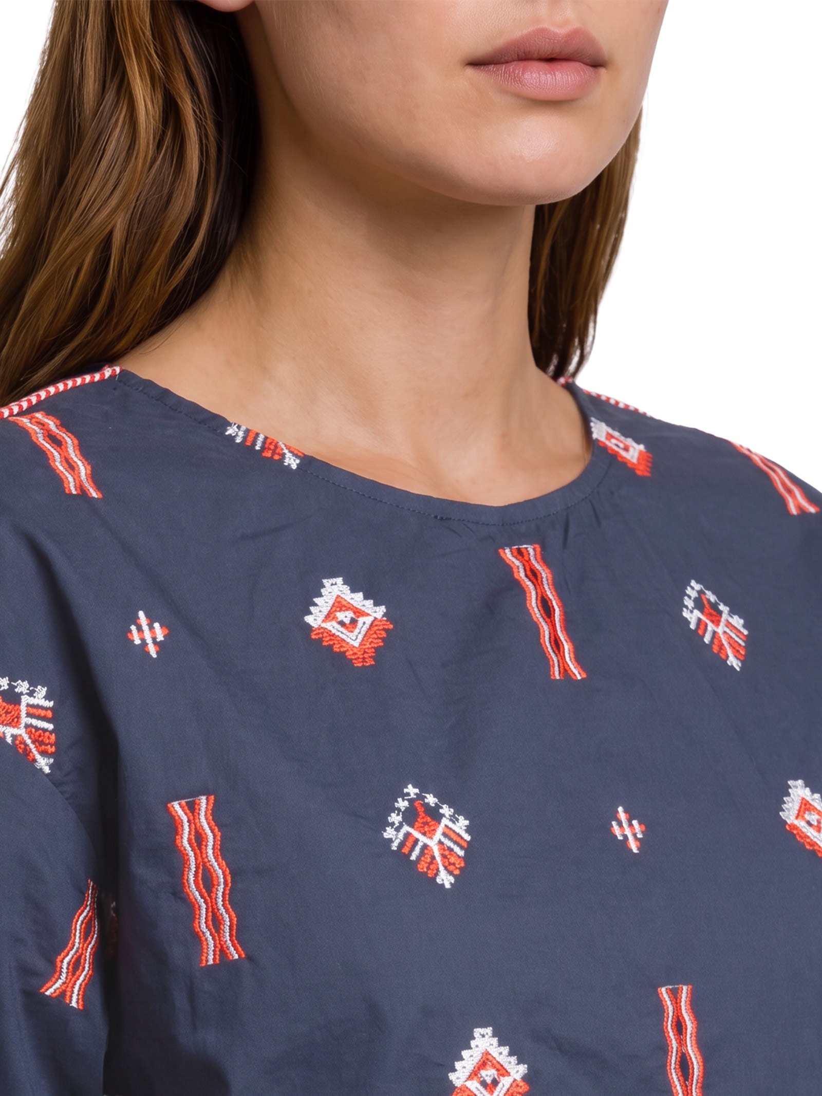 Blusa Feminina Alg Bordado Marine Azul Cantão