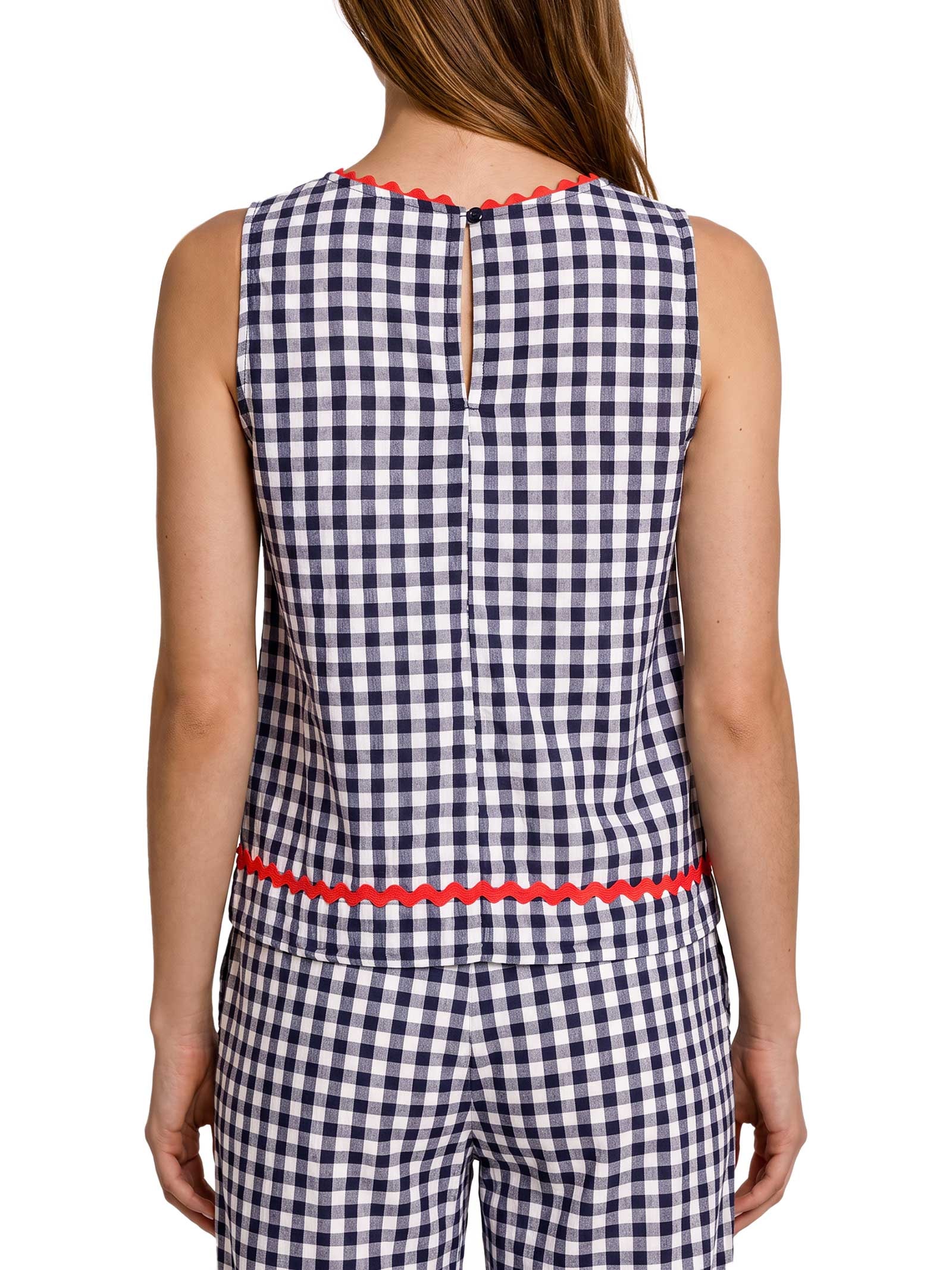 Blusa Feminina Alg Vichy Bordado Azul Cantão