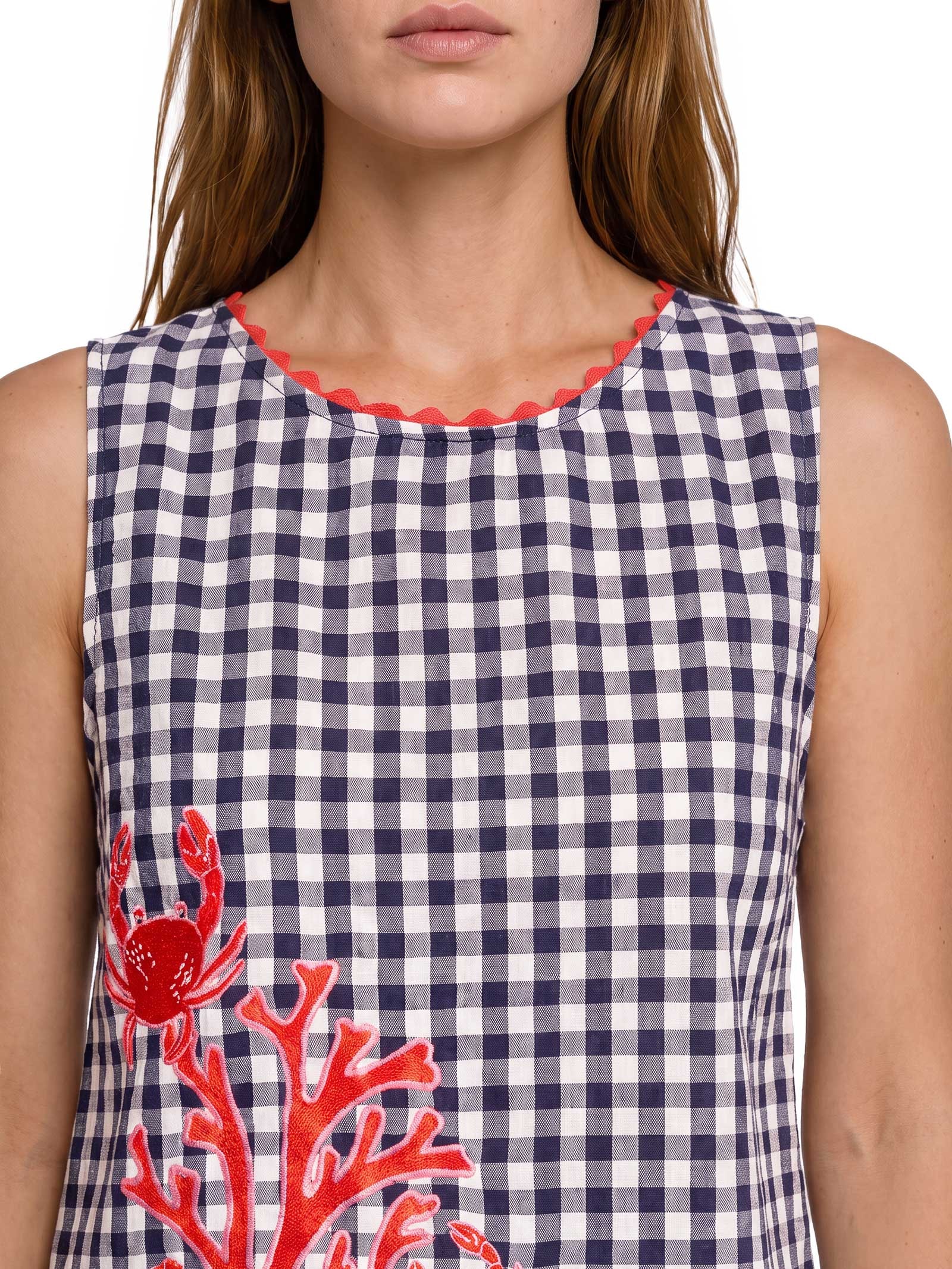Blusa Feminina Alg Vichy Bordado Azul Cantão