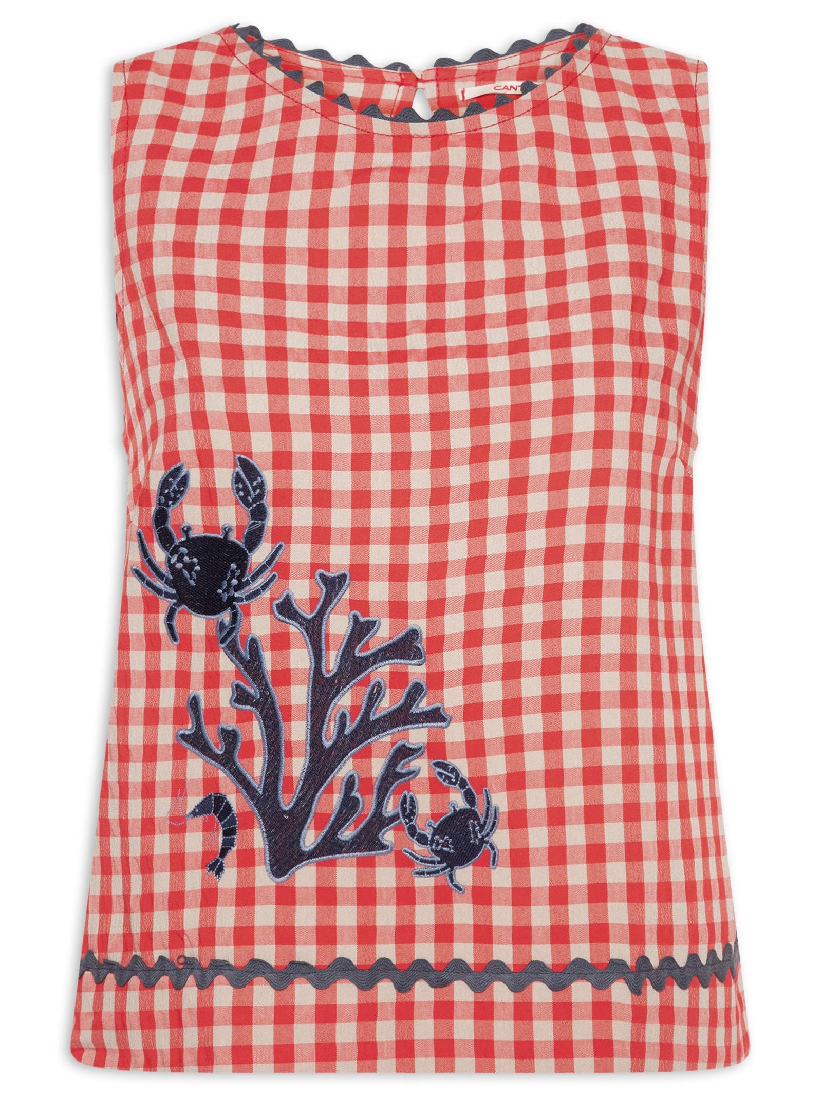 Blusa Feminina Alg Vichy Bordado Vermelho Cantão