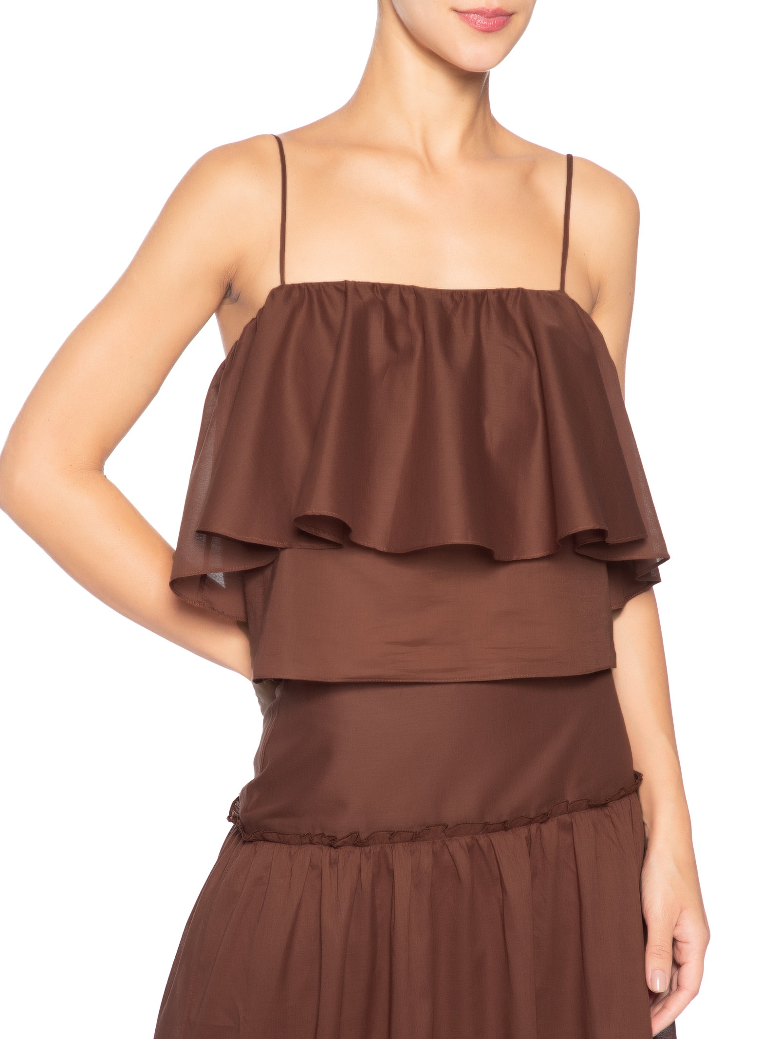Blusa Feminina Algodão Babados Marrom Dress To