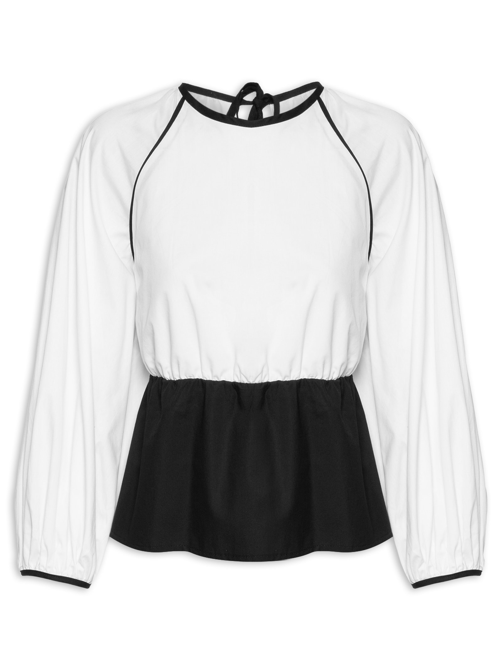 Blusa Feminina Algodão Bicolor Manga Raglan Preto Dress To
