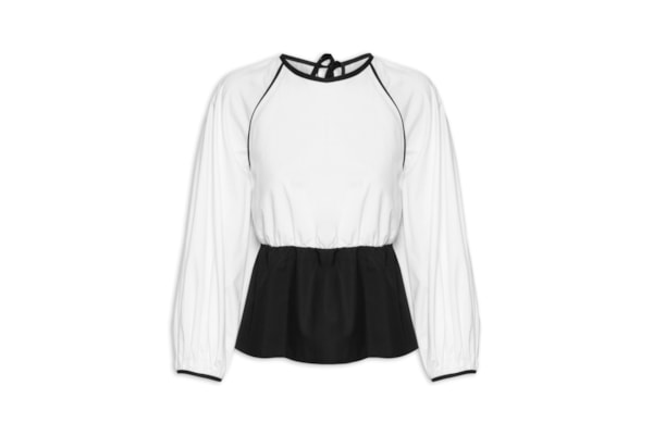 Blusa Feminina Algodão Bicolor Manga Raglan - Preto