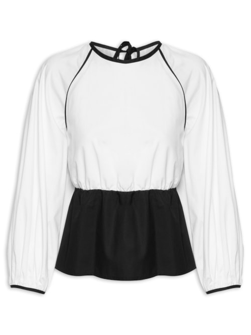 Blusa Feminina Algodão Bicolor Manga Raglan – Preto