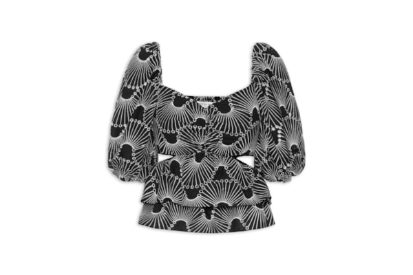 Blusa Feminina Algodão Bordado Ondas - Preto