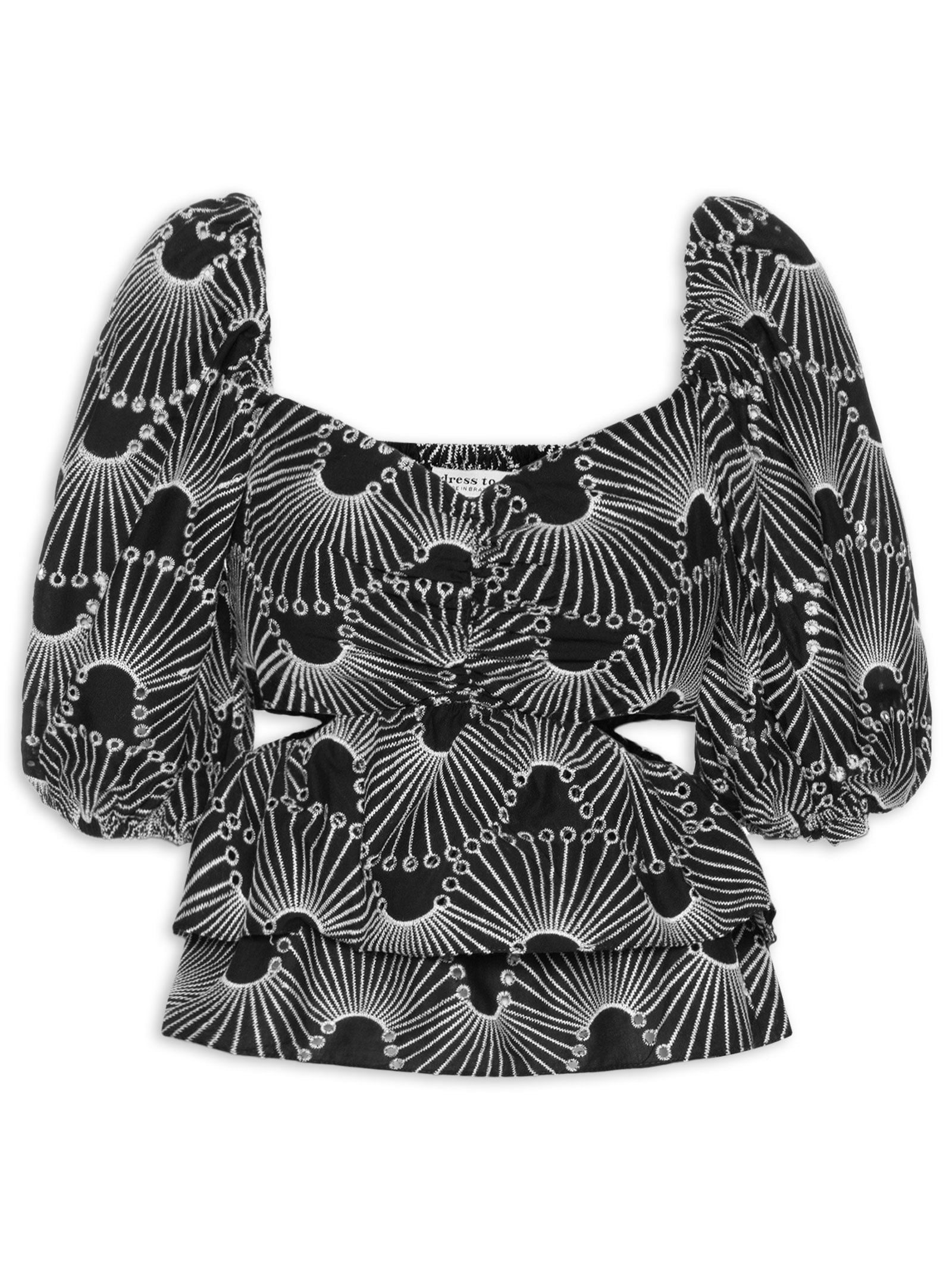 Blusa Feminina Algodão Bordado Ondas Preto Dress To