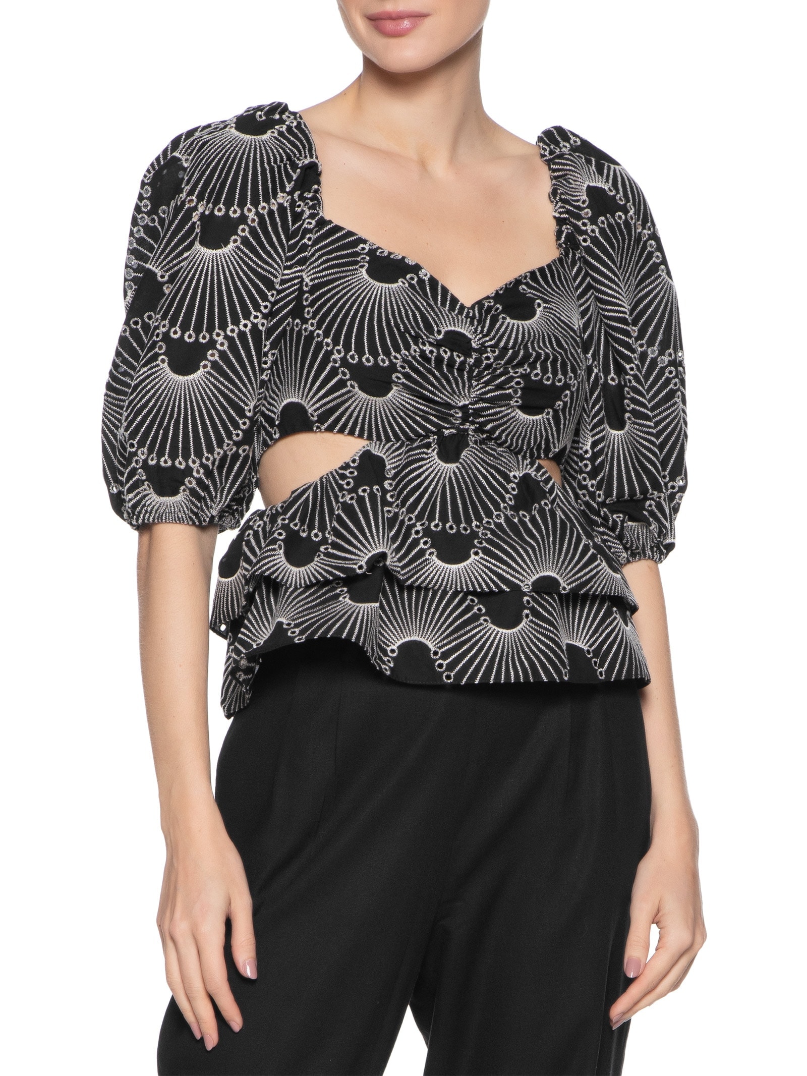 Blusa Feminina Algodão Bordado Ondas Preto Dress To