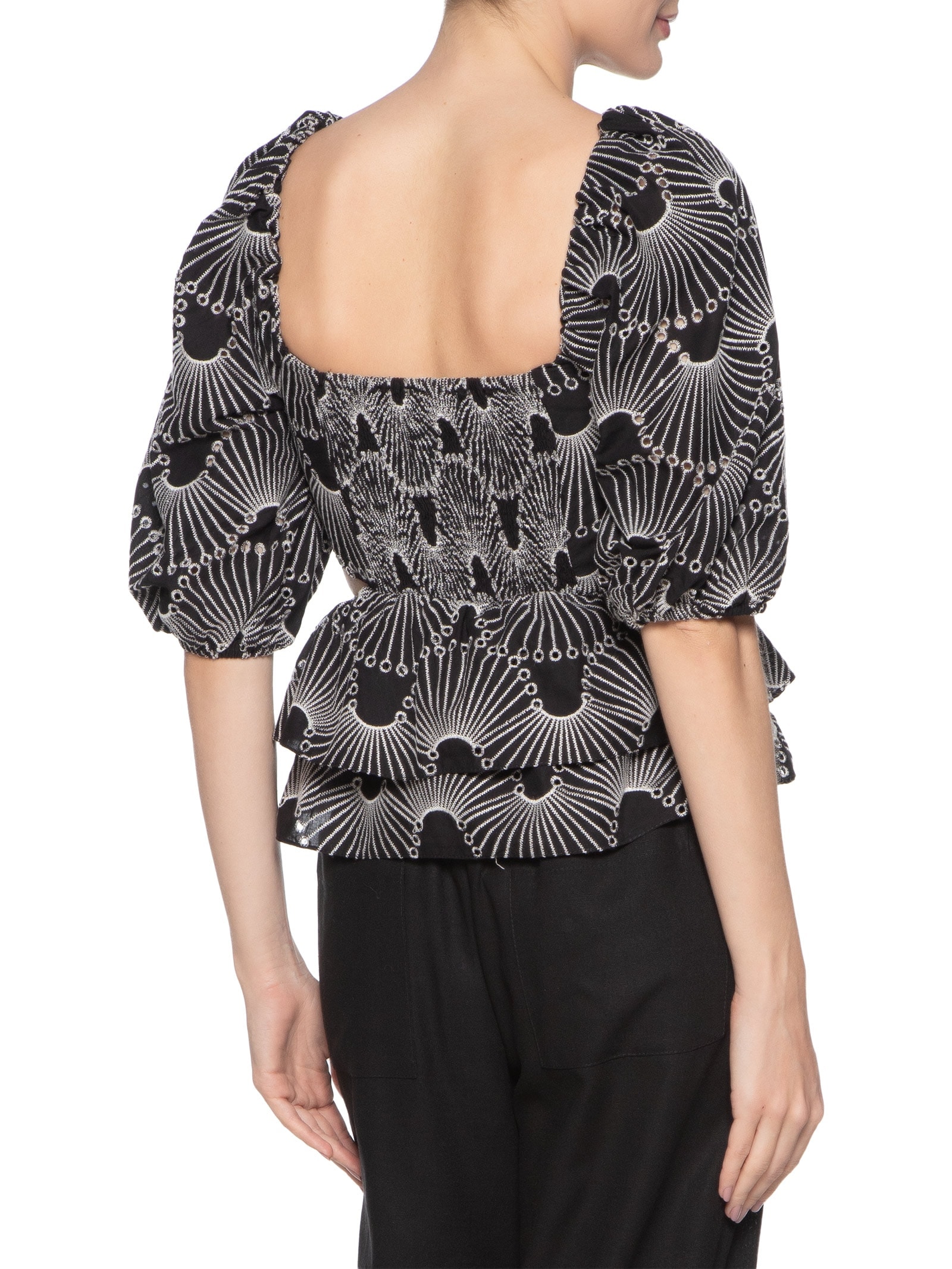 Blusa Feminina Algodão Bordado Ondas Preto Dress To