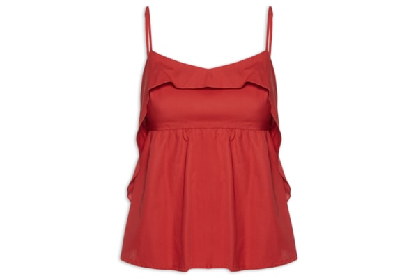 Blusa Feminina Algodão Pala Babados - Vermelho