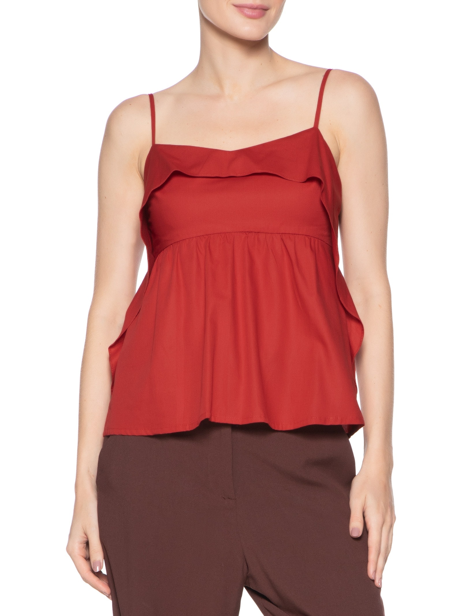 Blusa Feminina Algodão Pala Babados Vermelho Dress To