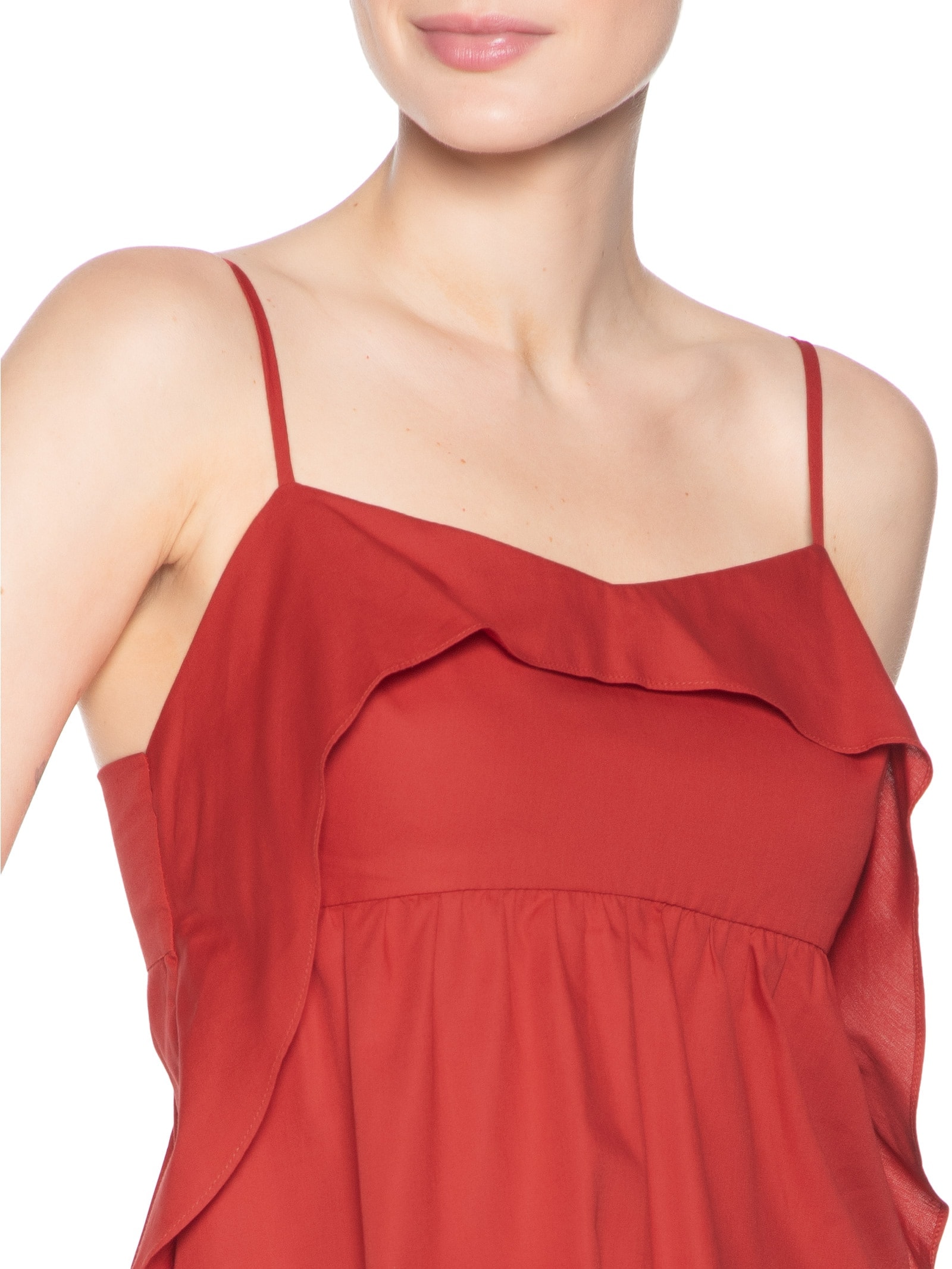 Blusa Feminina Algodão Pala Babados Vermelho Dress To