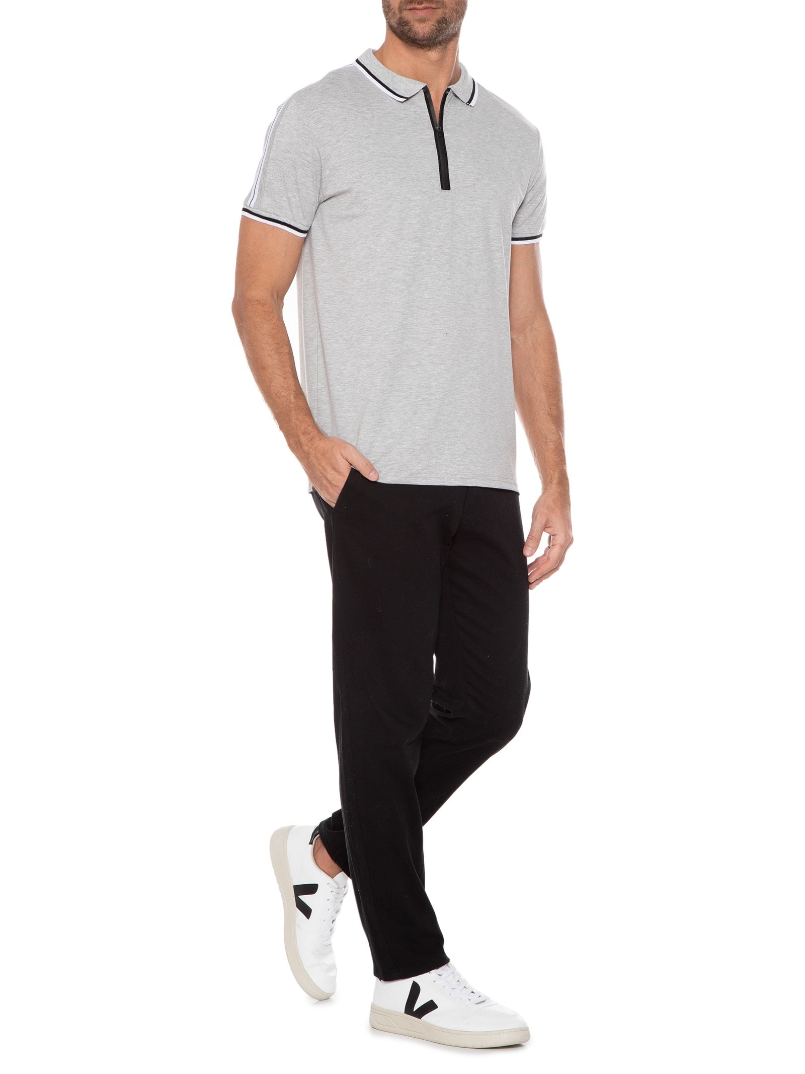 Blusa Feminina Alongada Em Tricot Cinza Basiq Men