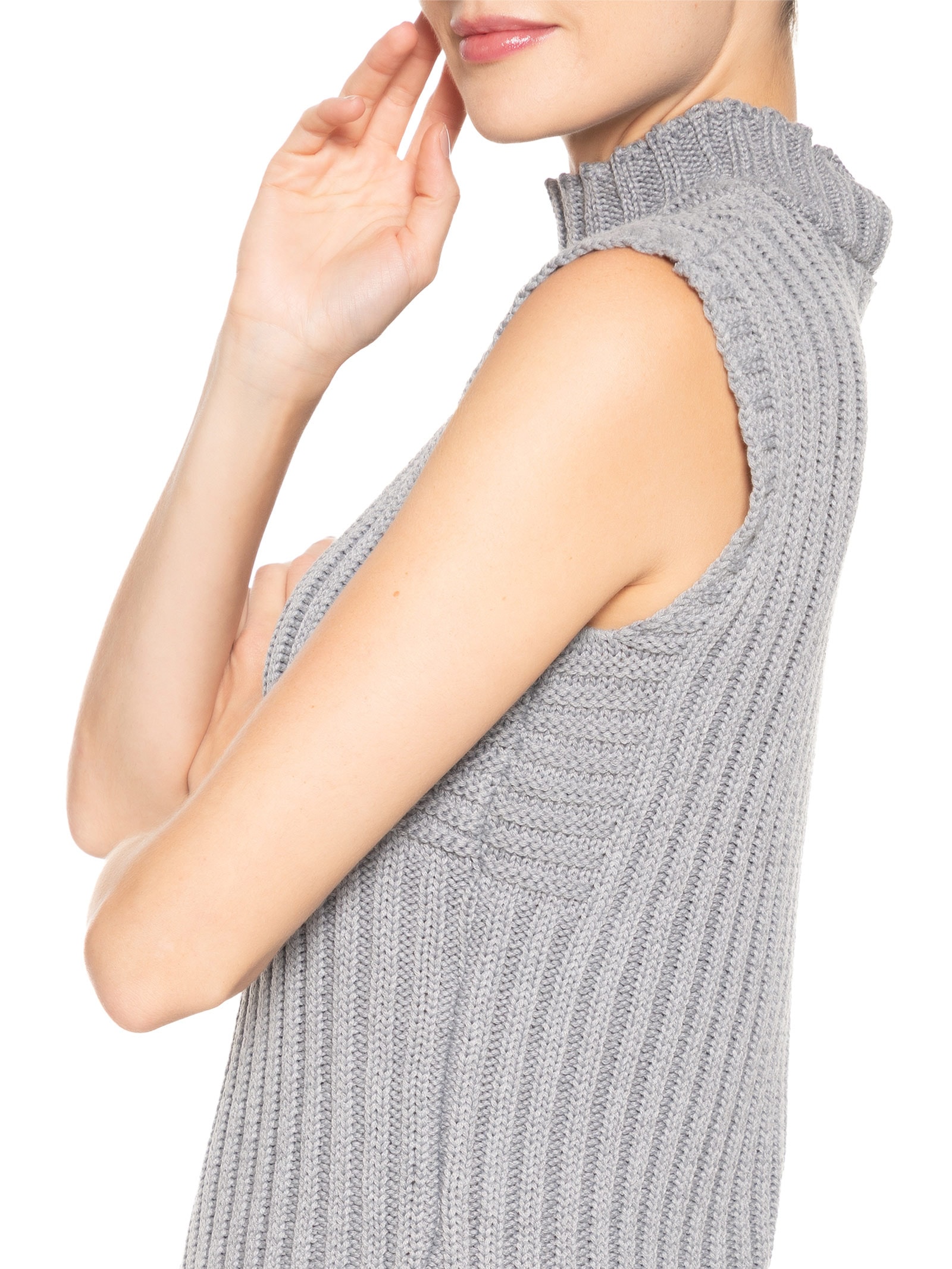 Blusa Feminina Alongada Em Tricot Cinza Market 33