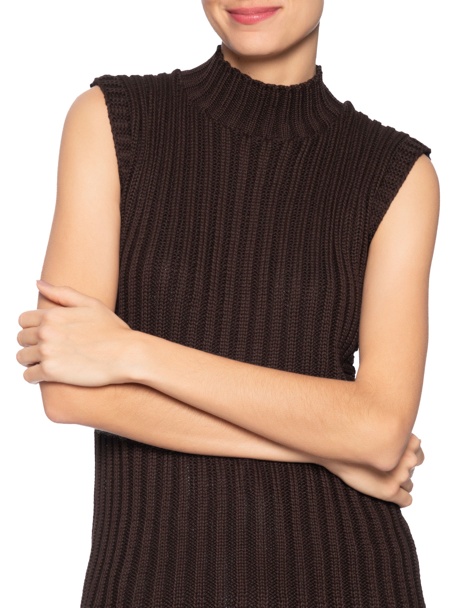 Blusa Feminina Alongada Em Tricot Marrom Market 33