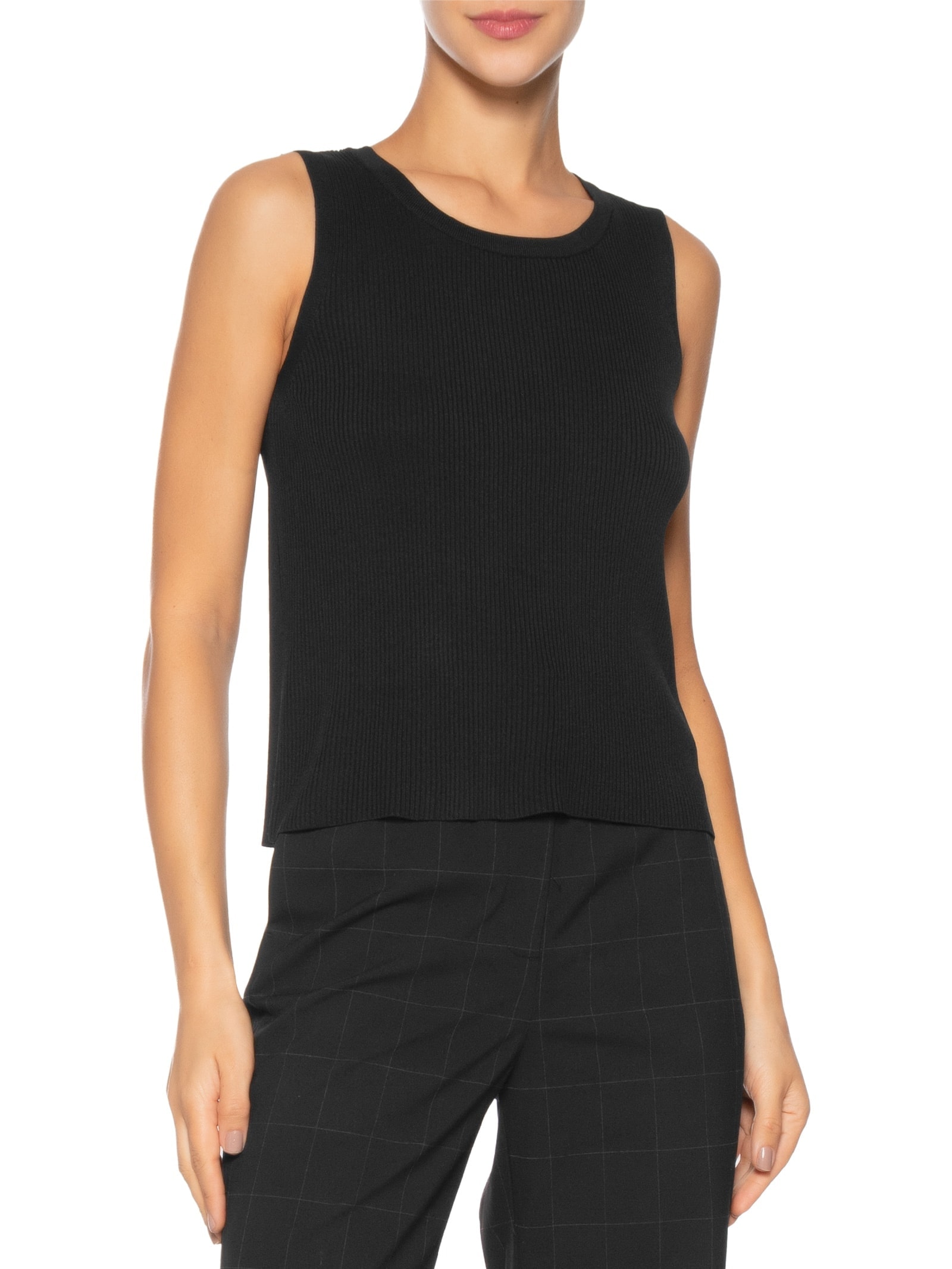 Blusa Feminina Alongada Em Tricot Preto '2Essential