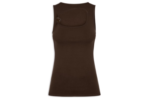 Blusa Feminina Alongada Sem Manga Canelada - Marrom