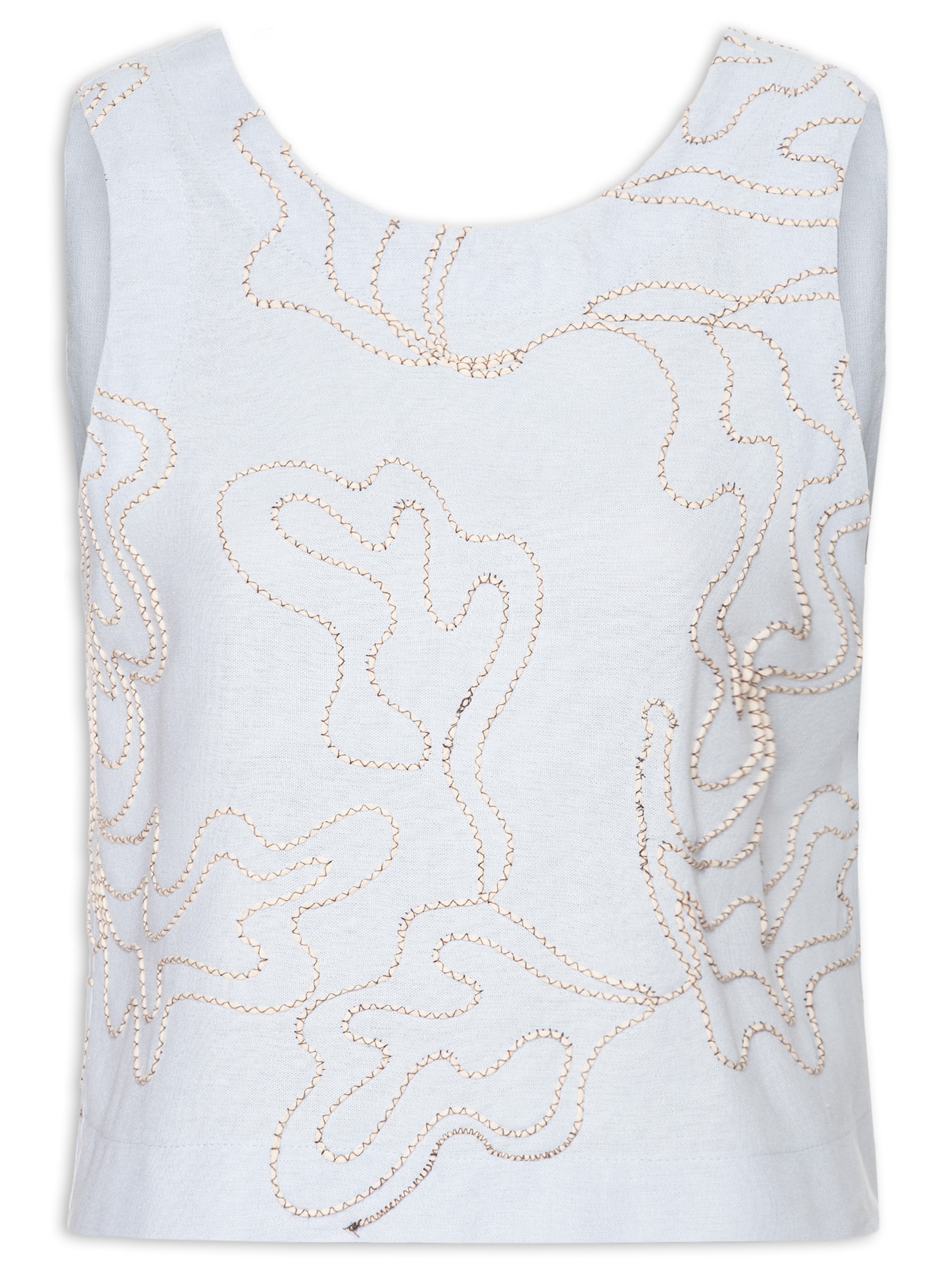 Blusa Feminina Amarração Linho Bordado Vital Azul Cantão
