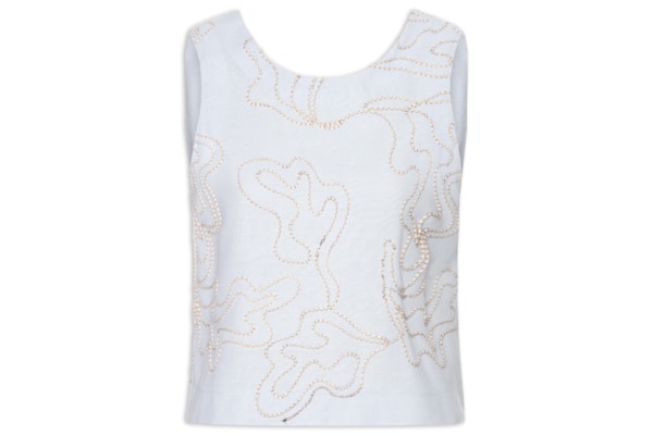 Blusa Feminina Amarração Linho Bordado Vital - Azul