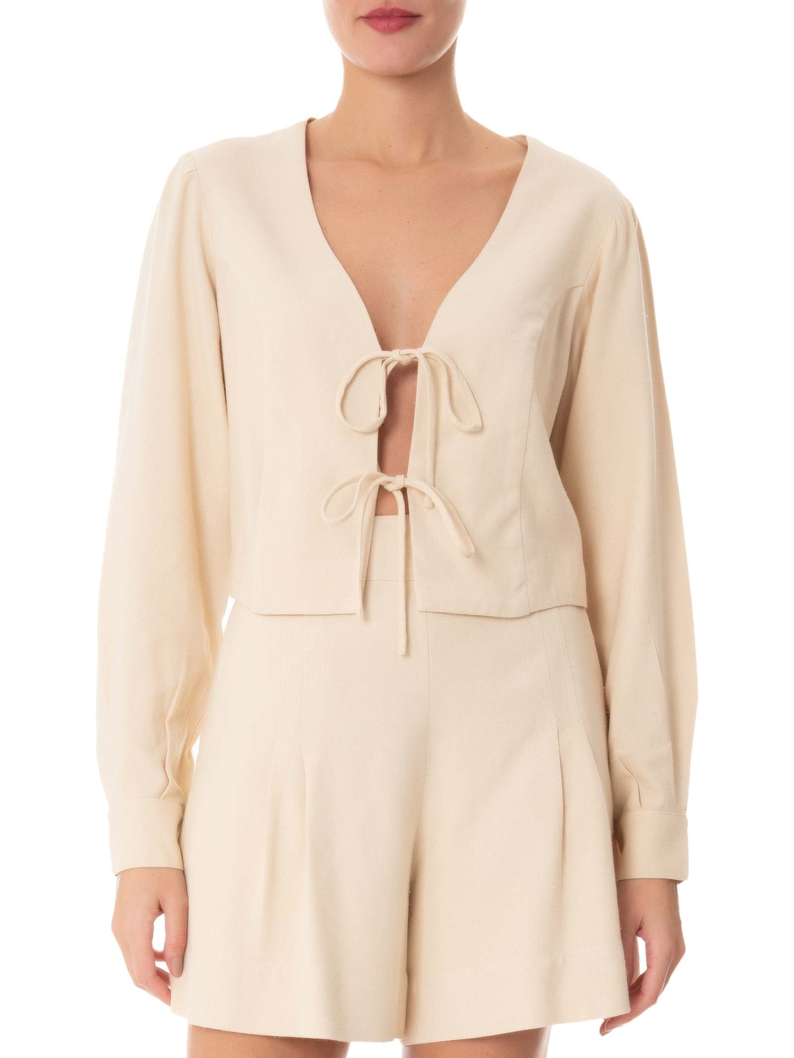 Blusa Feminina Amarrações Linho Bege Dress To