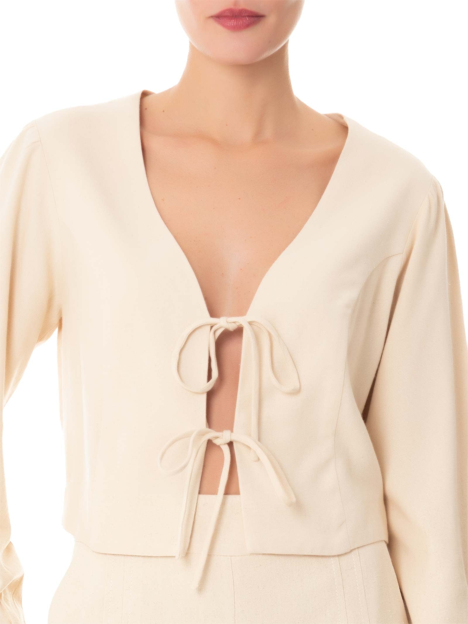 Blusa Feminina Amarrações Linho Bege Dress To