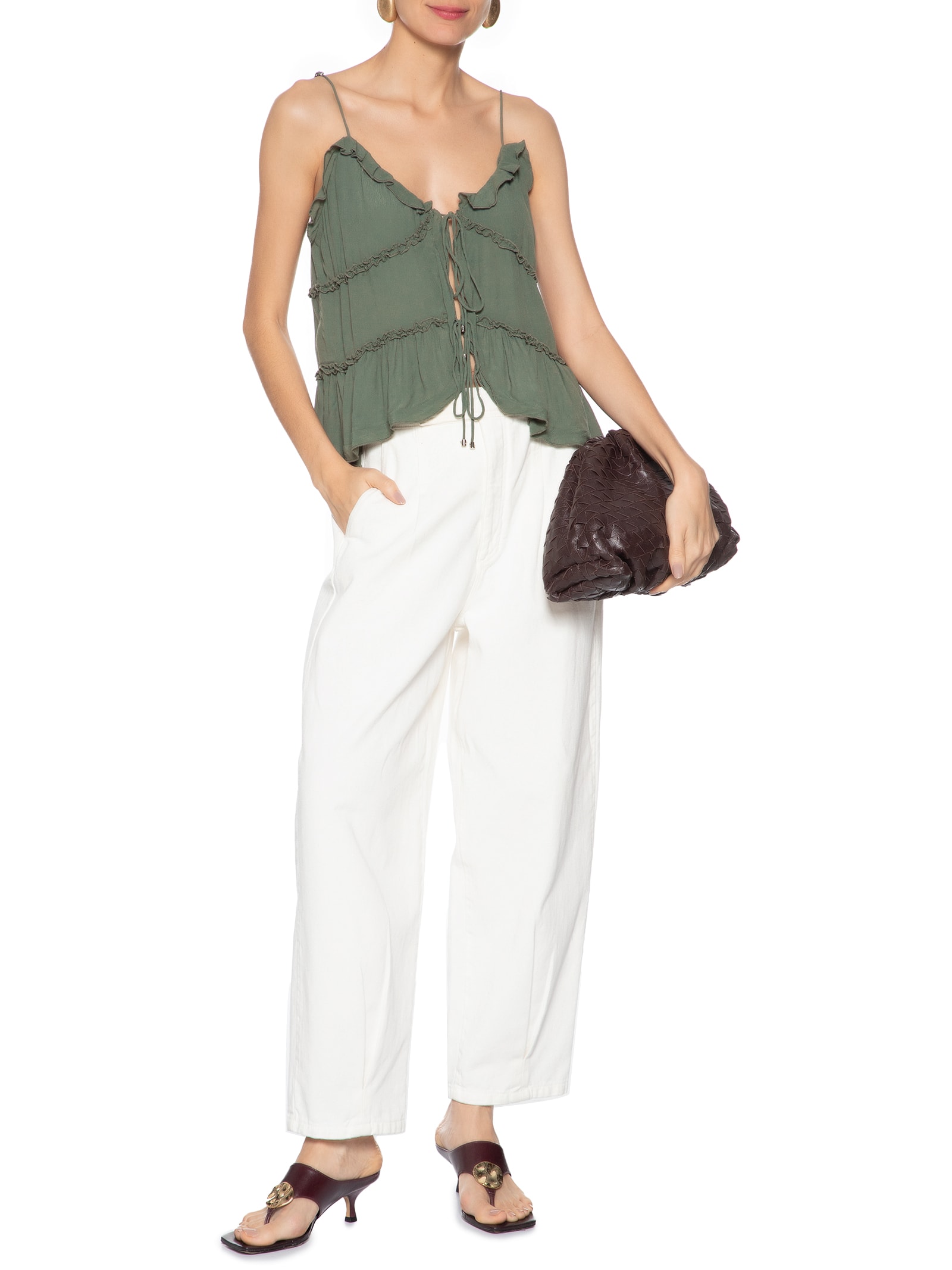 Blusa Feminina Amarrações Ruffles Verde Animale Jeans