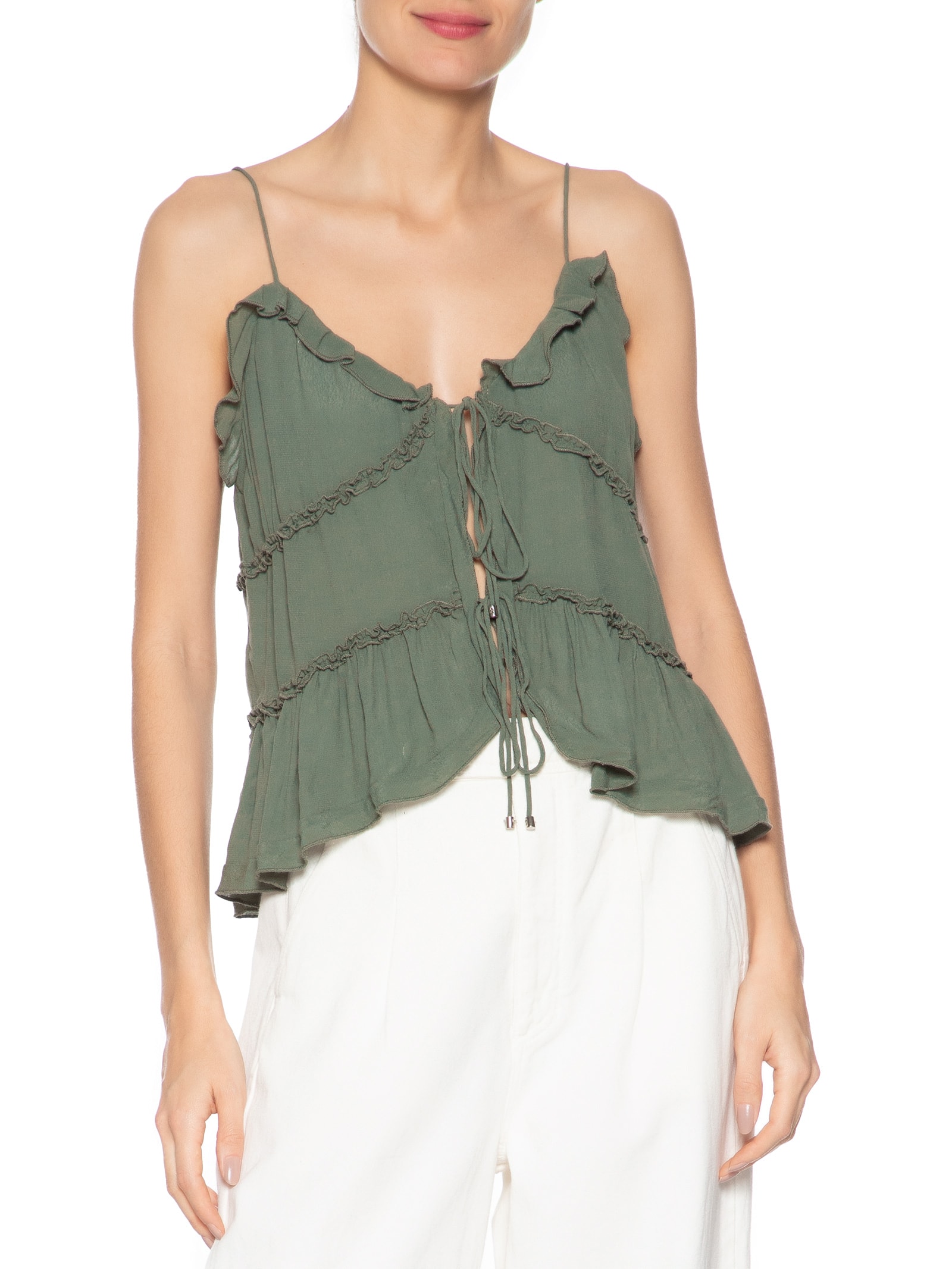 Blusa Feminina Amarrações Ruffles Verde Animale Jeans