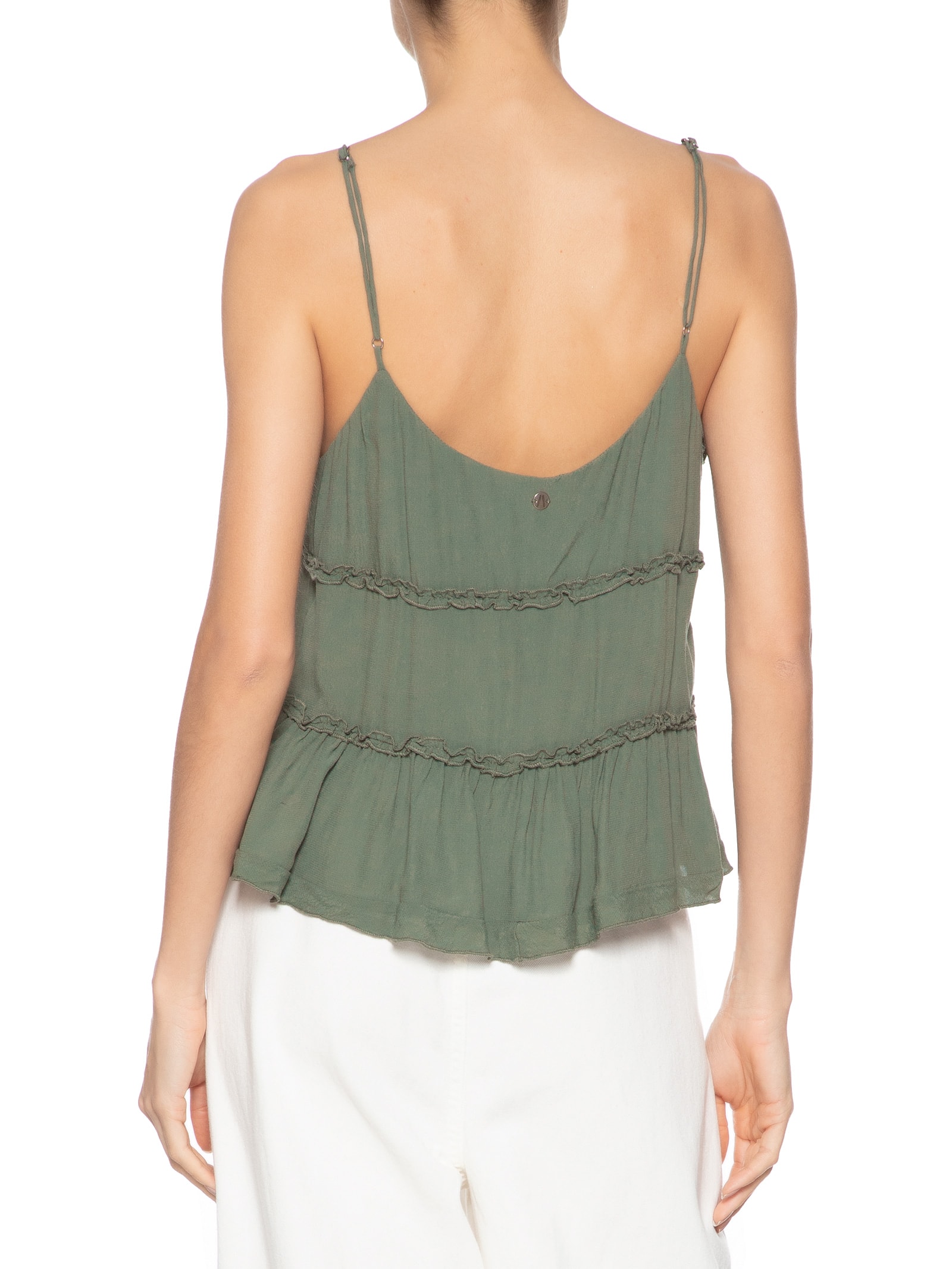 Blusa Feminina Amarrações Ruffles Verde Animale Jeans