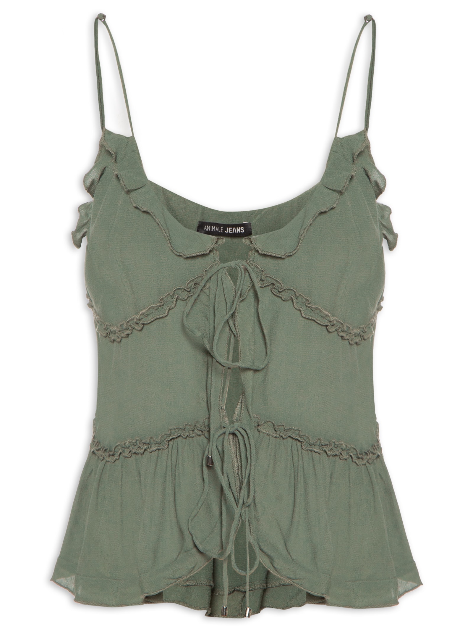 Blusa Feminina Amarrações Ruffles Verde Animale Jeans