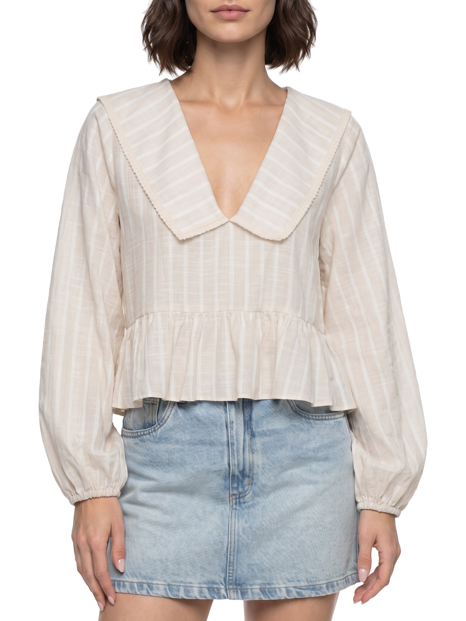 Blusa Feminina Ampla Manga Longa Bege My Favorite