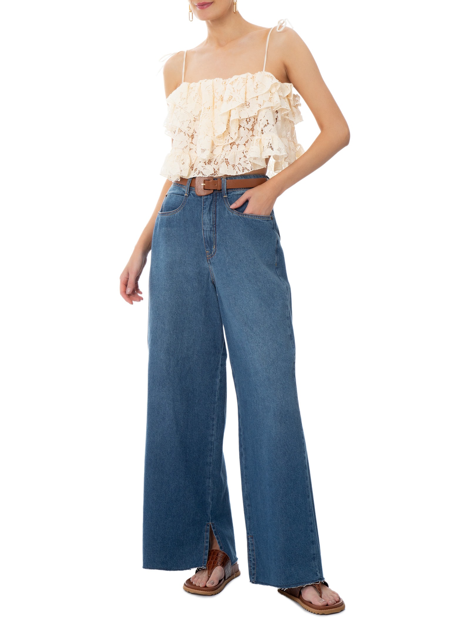 Blusa Feminina Artesanal Babados Bege Farm
