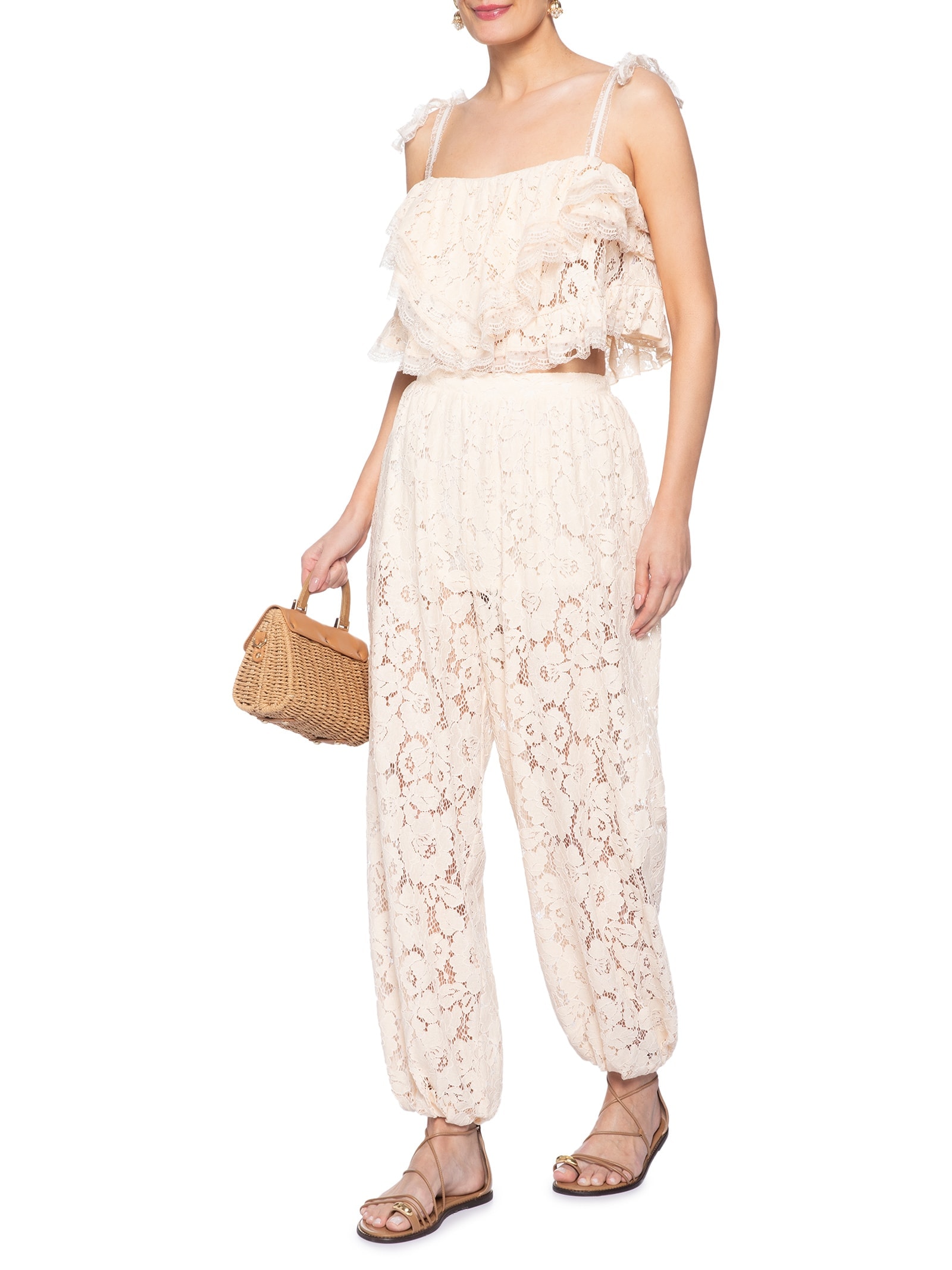 Blusa Feminina Artesanal Babados Bege Farm