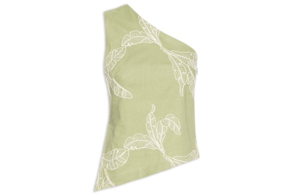 Blusa Feminina Assimétrica Bordado Folhas - Verde