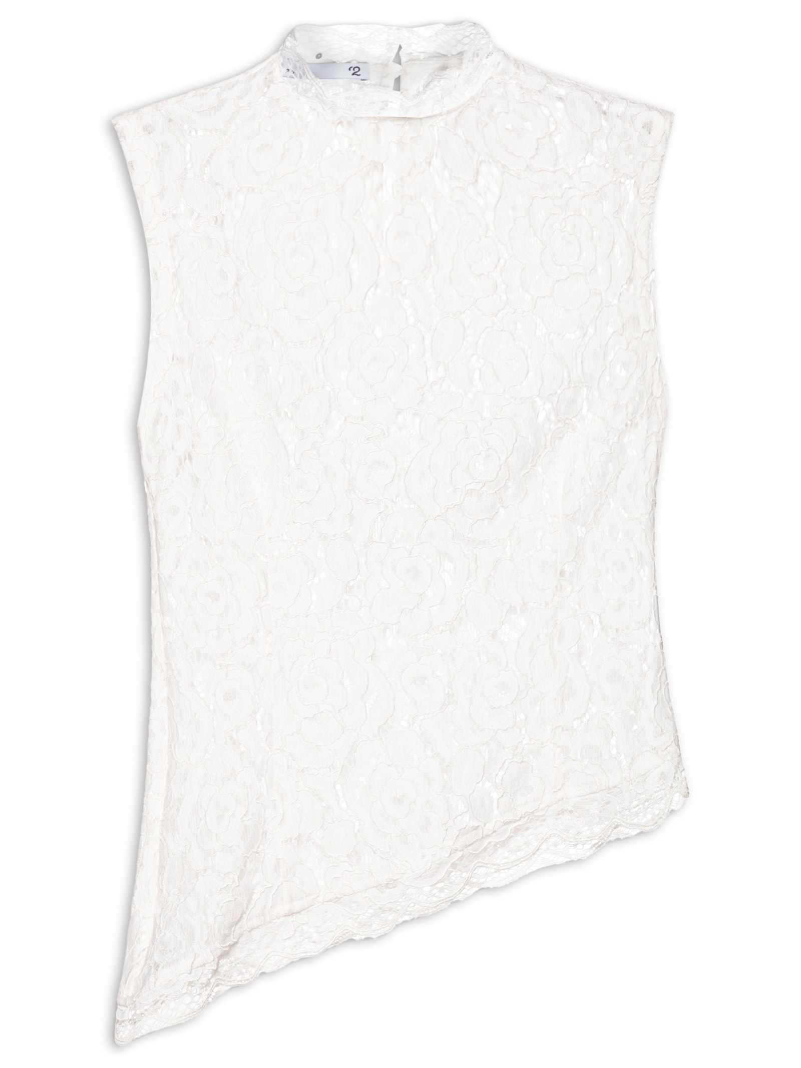 Blusa Feminina Assimétrica Com Gola Alta Em Renda Off White '2Essential