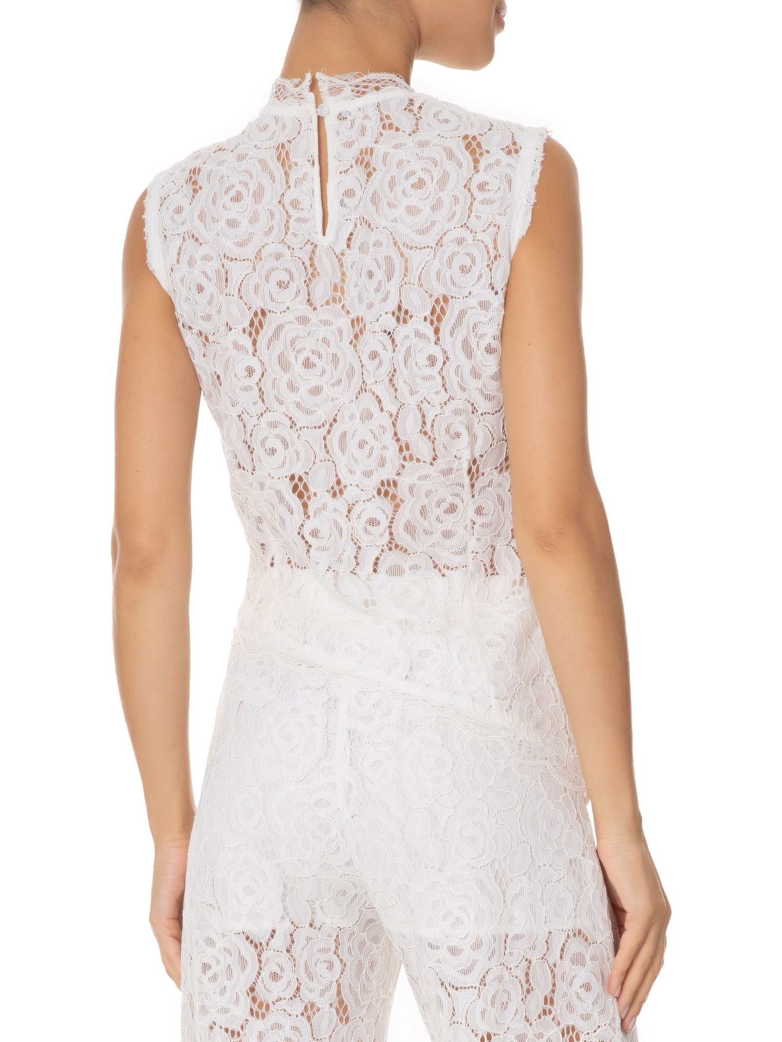 Blusa Feminina Assimétrica Com Gola Alta Em Renda Off White '2Essential