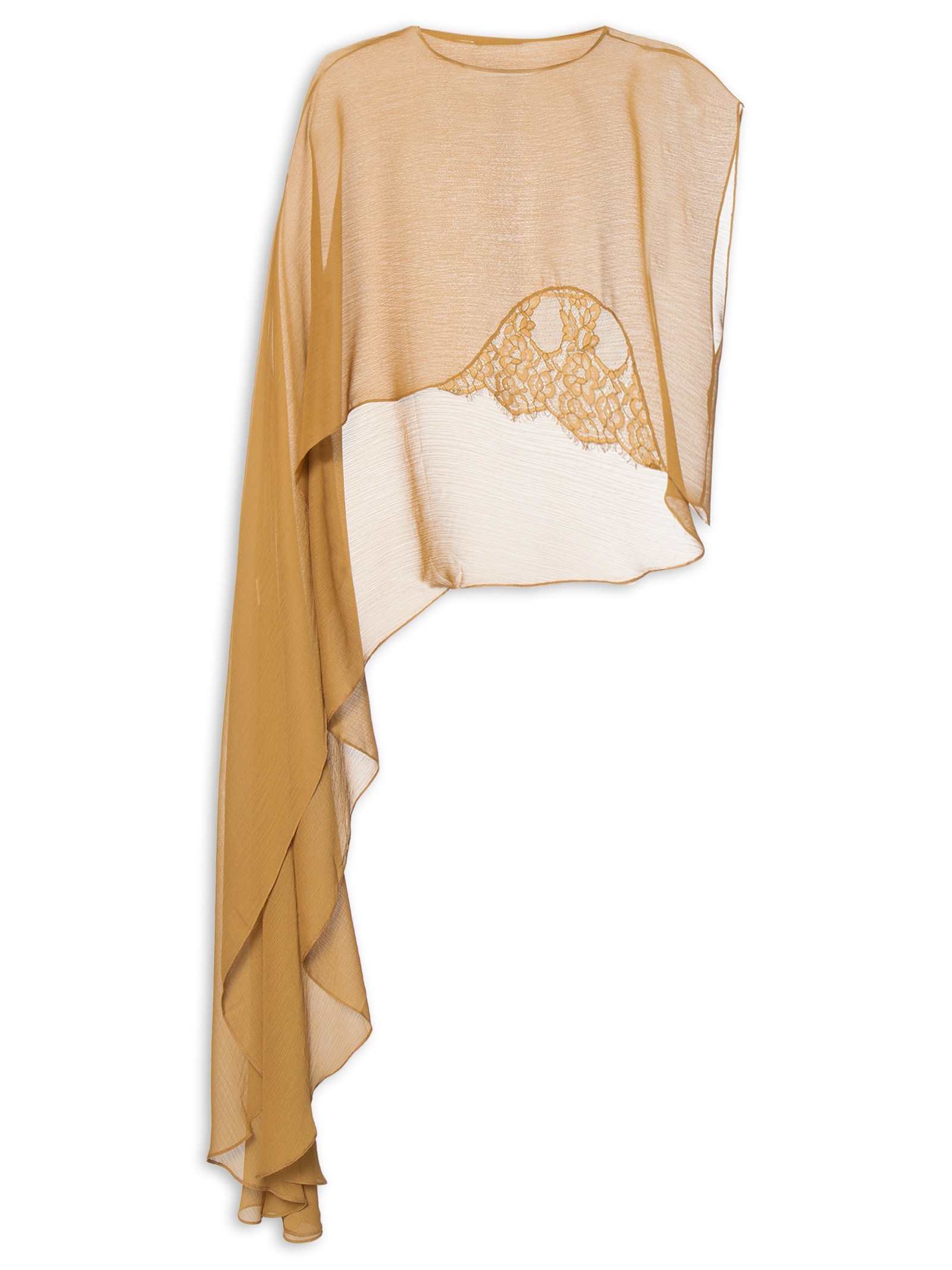 Blusa Feminina Assimétrica Com Renda Marrom My Favorite
