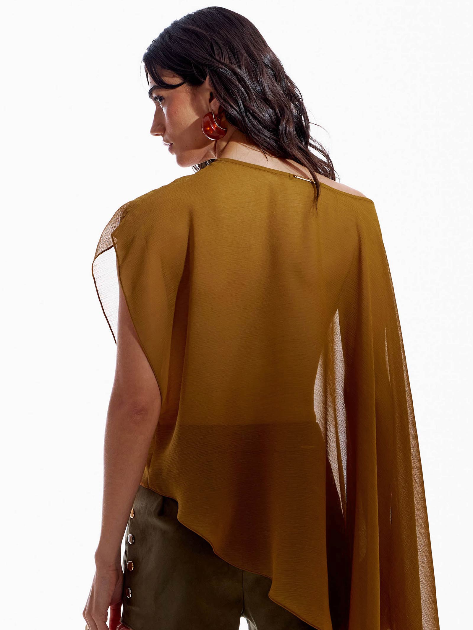 Blusa Feminina Assimétrica Com Renda Marrom My Favorite