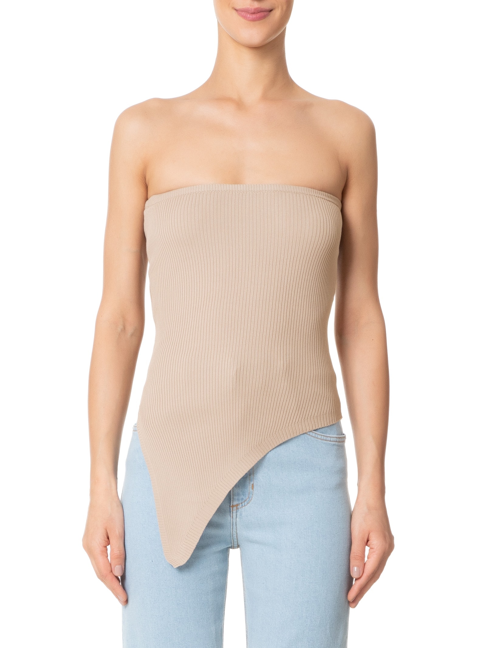 Blusa Feminina Assimétrica Sem manga Bege Market 33