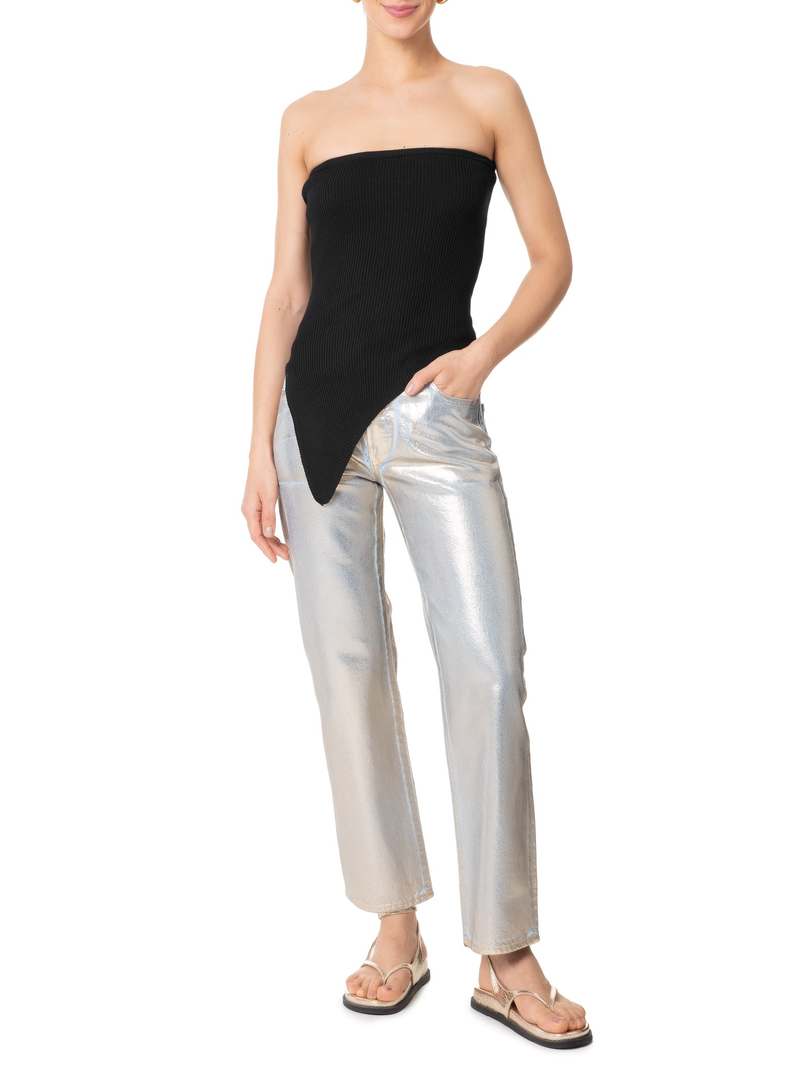 Blusa Feminina Assimétrica Sem manga Preto Market 33