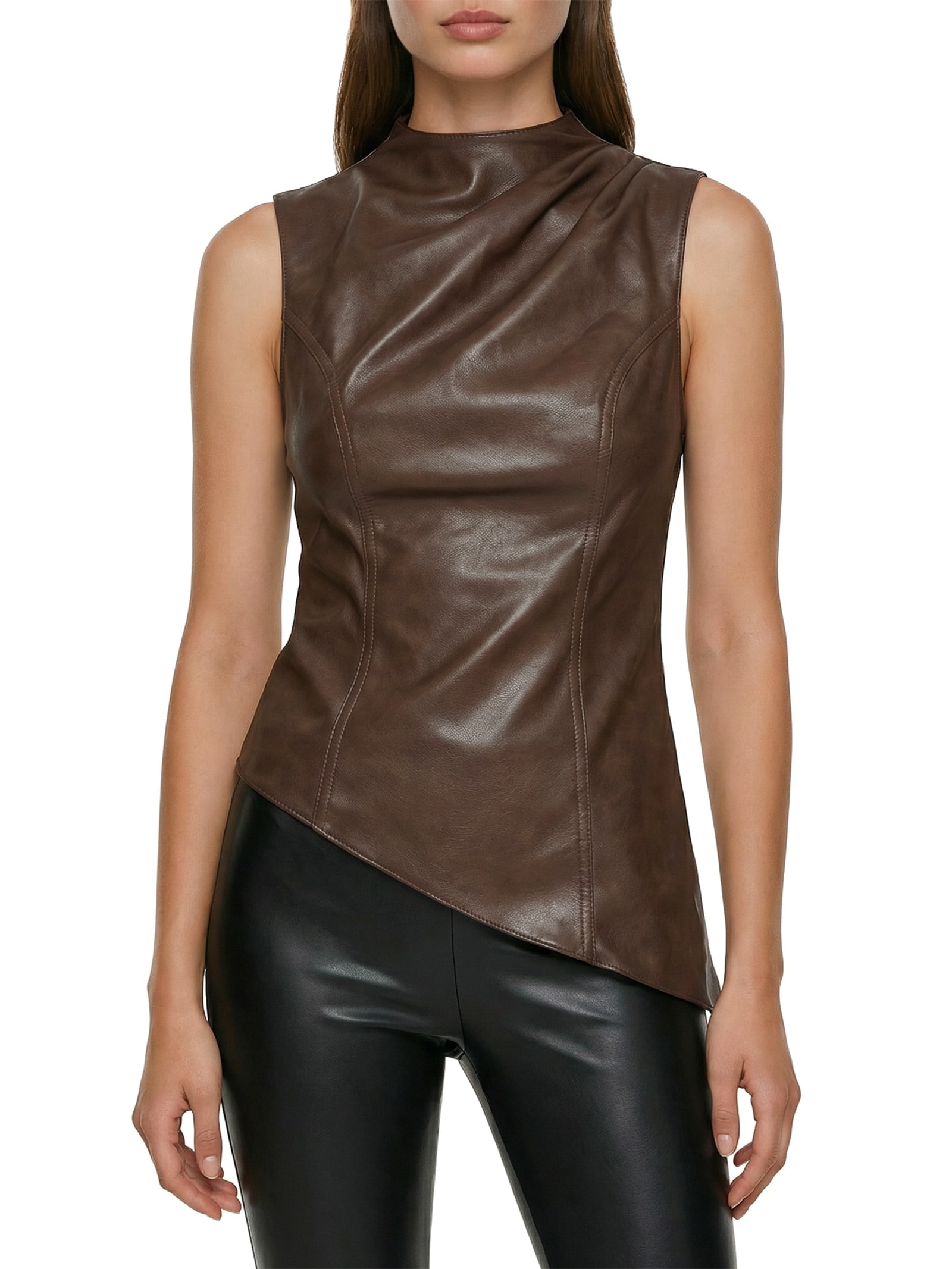 Blusa Feminina Assimétrica Sem Mangas Marrom My Favorite