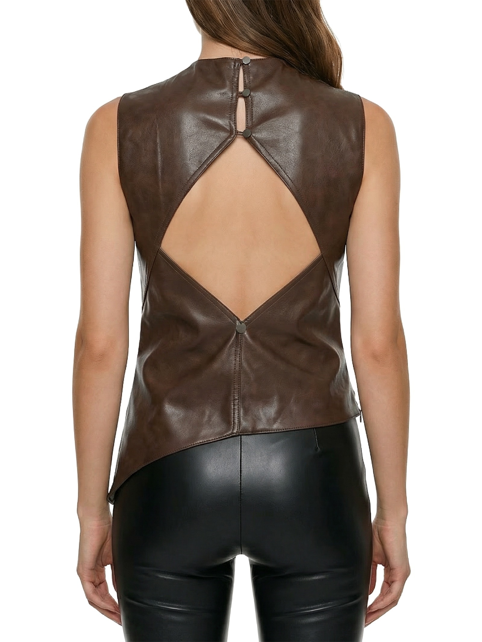 Blusa Feminina Assimétrica Sem Mangas Marrom My Favorite