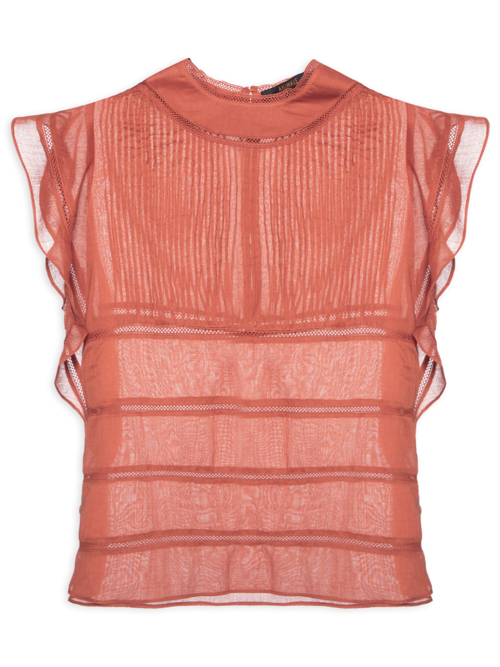 Blusa Feminina Babado Nervuras Laranja Animale
