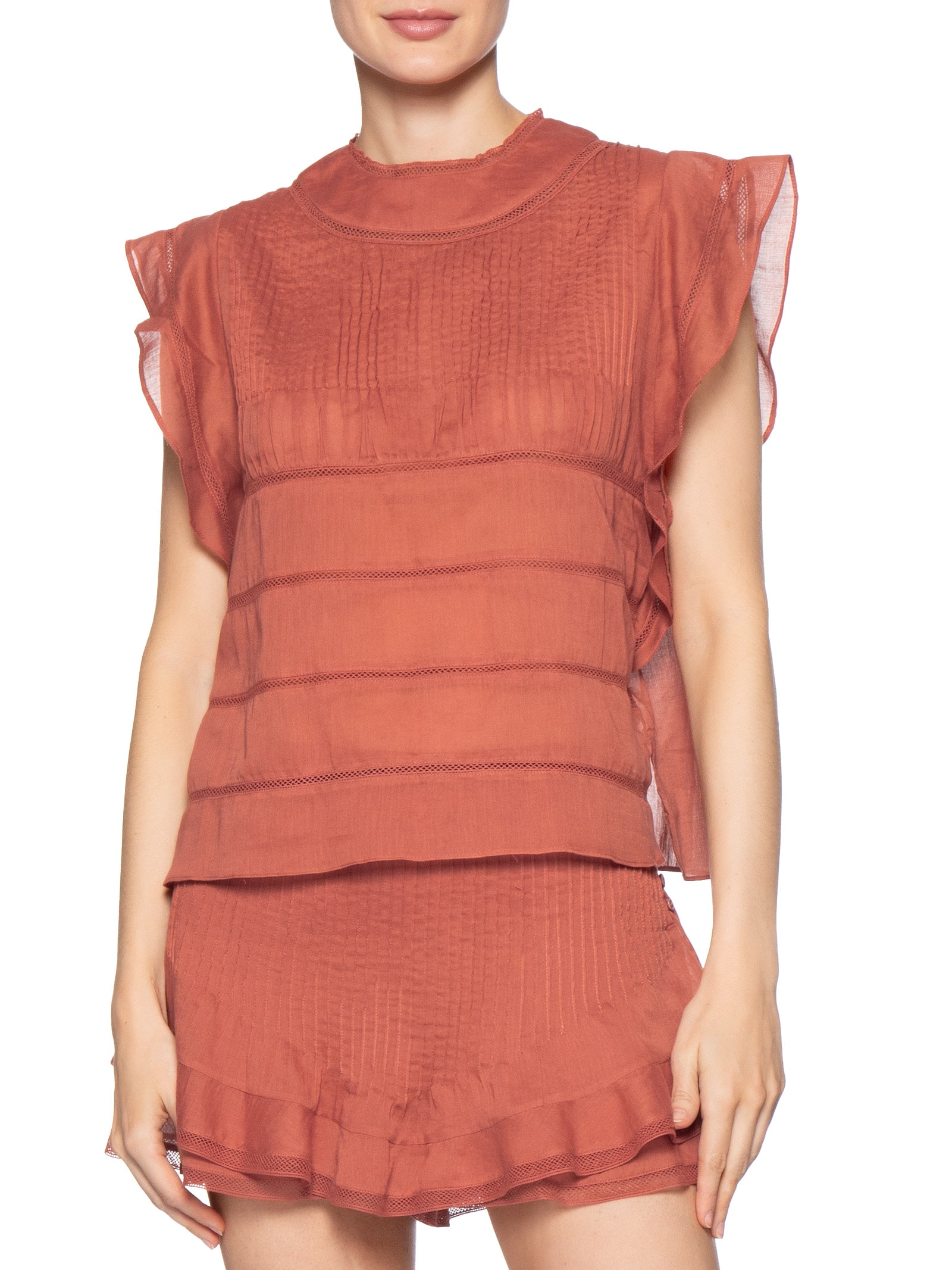 Blusa Feminina Babado Nervuras Laranja Animale
