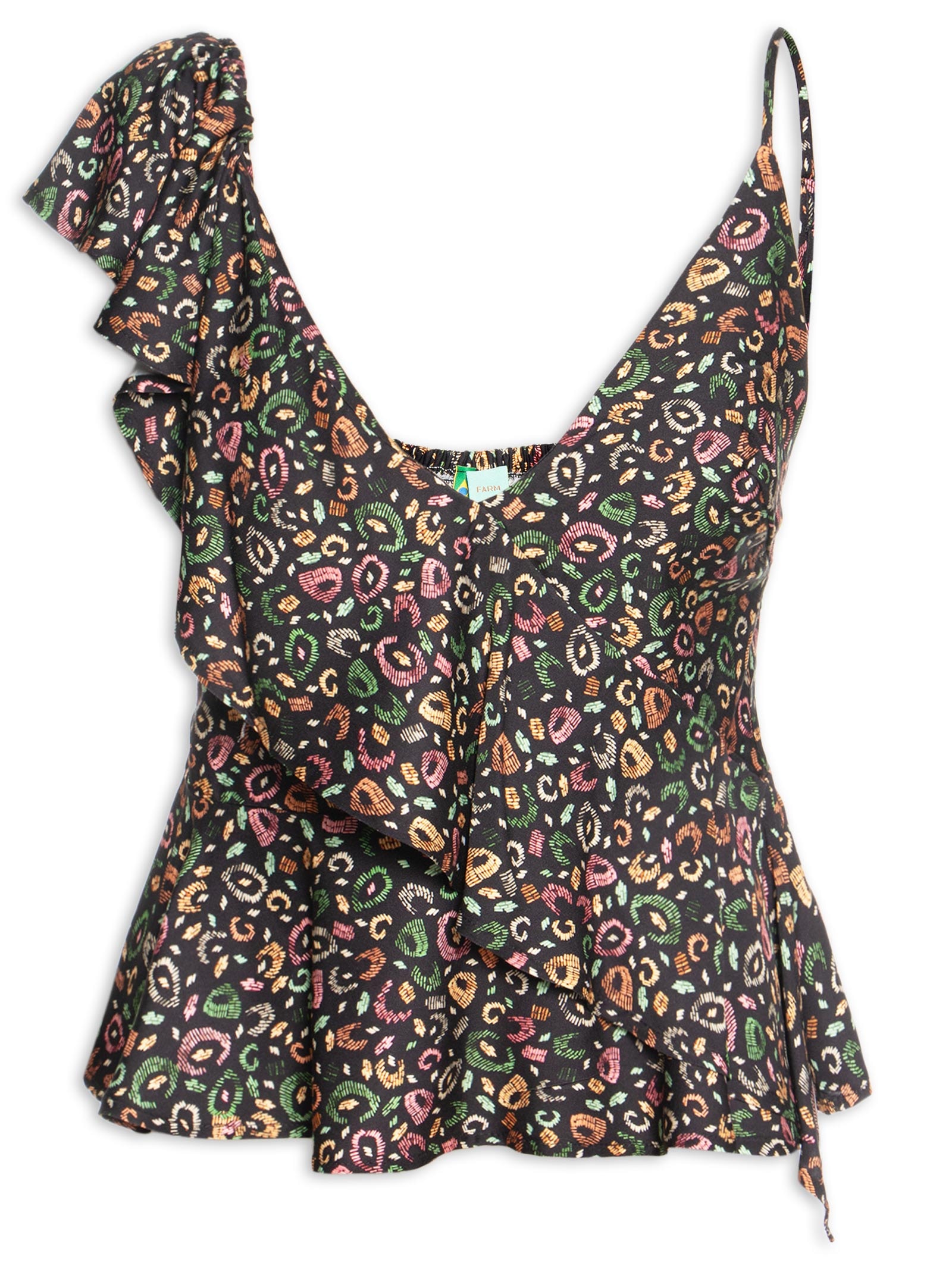 Blusa Feminina Babado Onça Borogodó Preto Farm