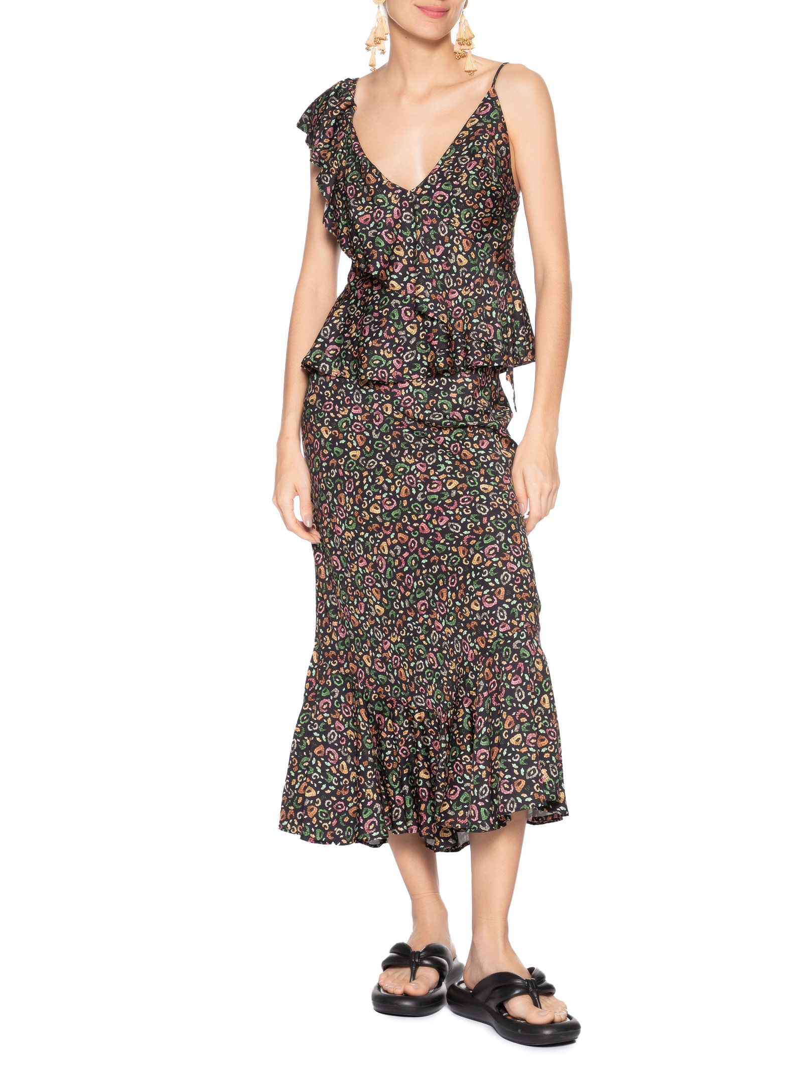 Blusa Feminina Babado Onça Borogodó Preto Farm